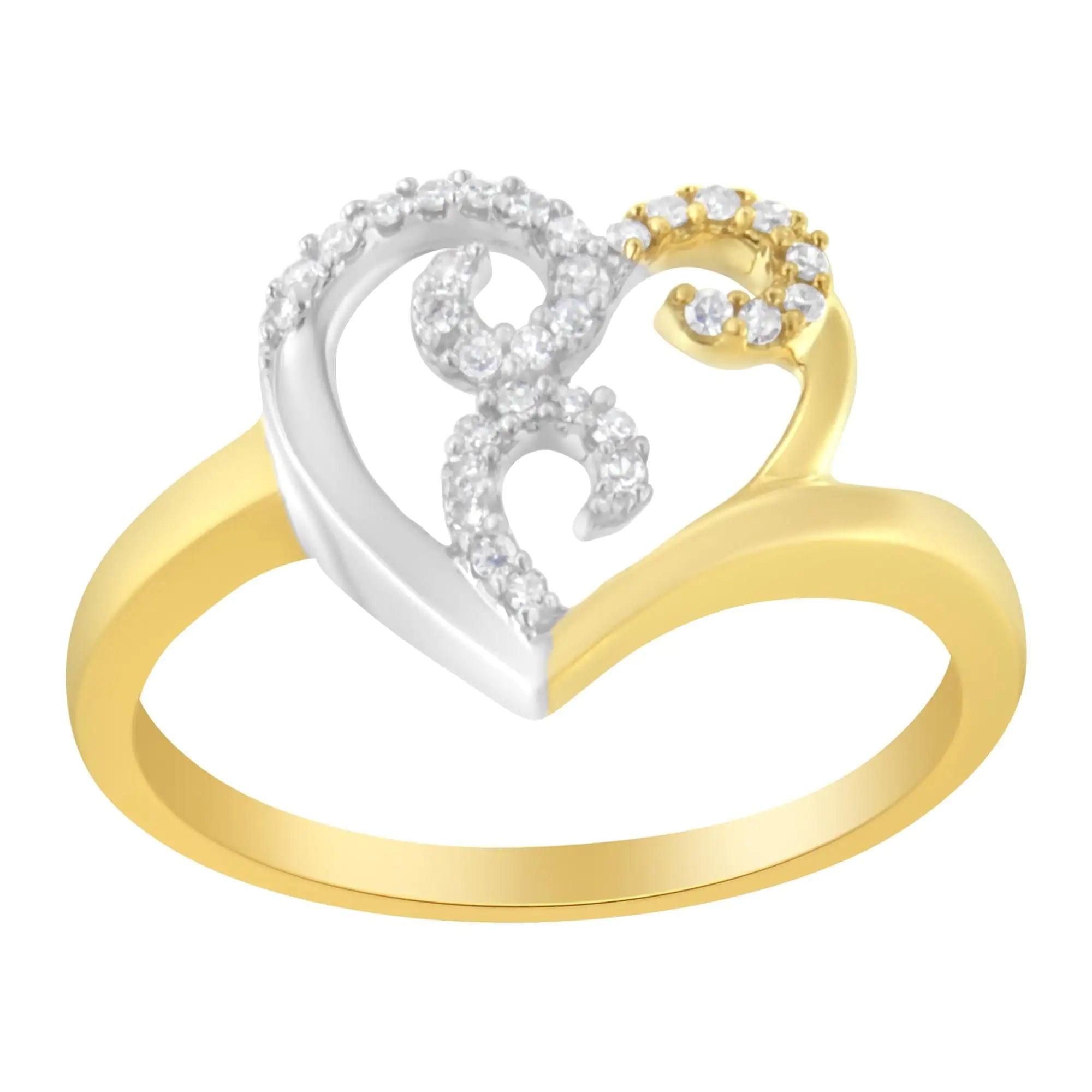 10K Two-Toned Gold Diamond Heart Shape Cluster Ring (1/6 Cttw, H-I Color, I1-I2 Clarity) - Evallys.com # #