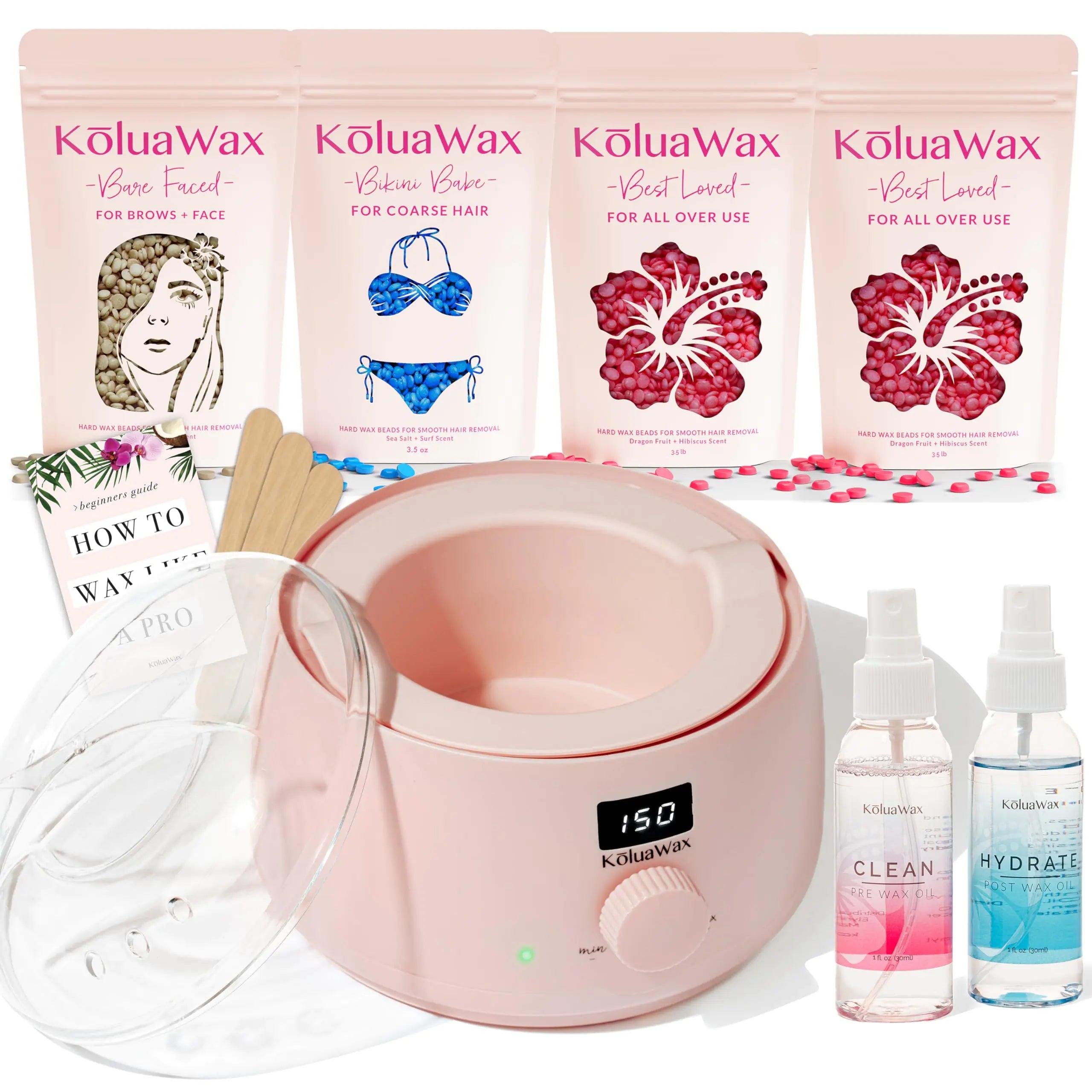 KoluaWax Premium Waxing Kit for Women - Hot Melt Wax Warmer for Hair Removal, Eyebrow, Bikini, Legs, Face, Brazilian Wax & More - Machine + 4-Pack Hard Wax Beads + Accessories, Blush - Evallys.com # #