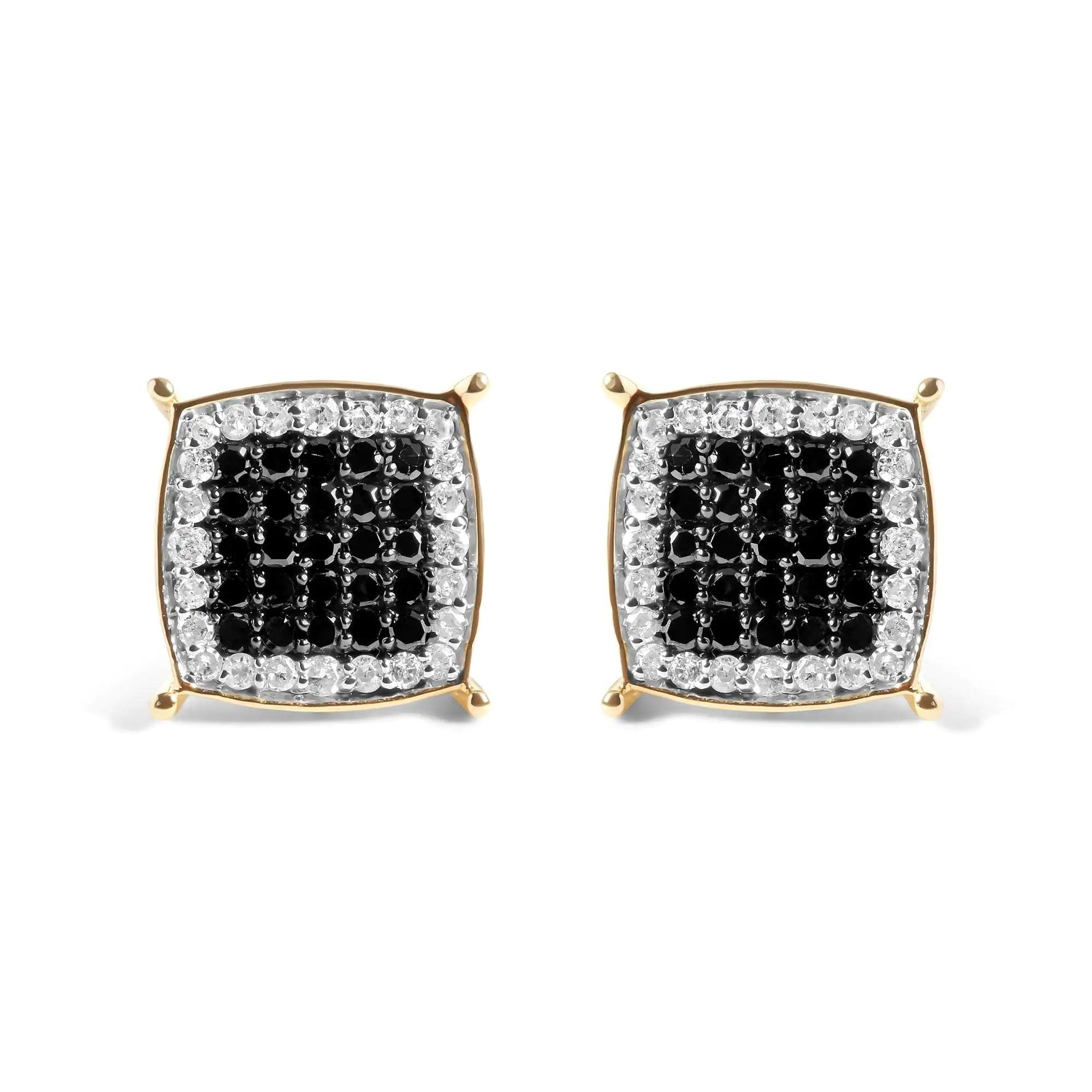 Men's 10K Yellow Gold 1/2 Cttw White and Black Treated Diamond Earring (Black / I-J Color, I2-I3 Clarity) - Evallys.com # #