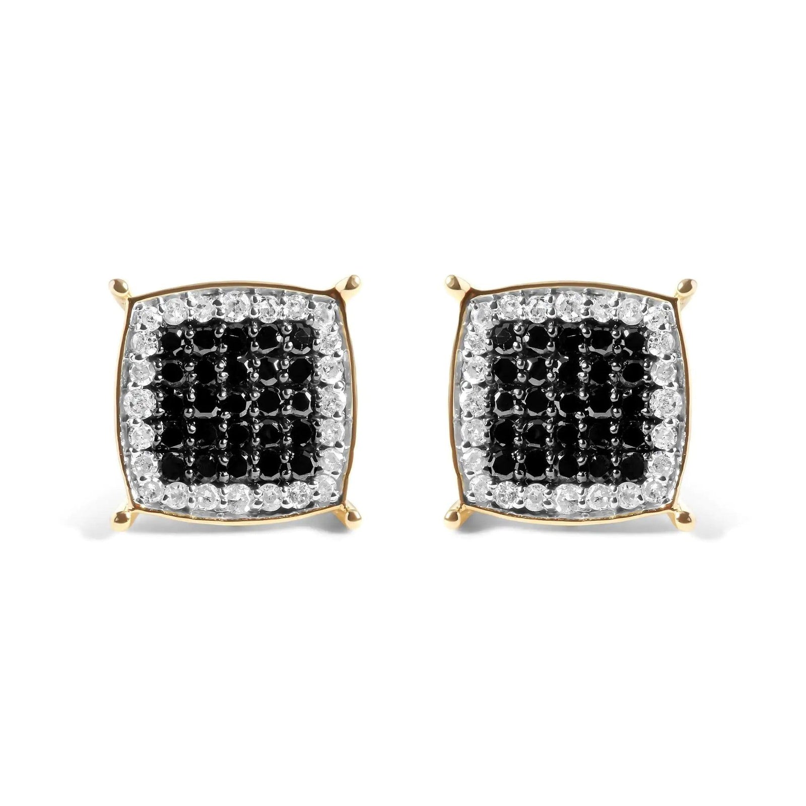 Men's 10K Yellow Gold 1/2 Cttw White and Black Treated Diamond Earring (Black / I-J Color, I2-I3 Clarity) - Evallys.com # #