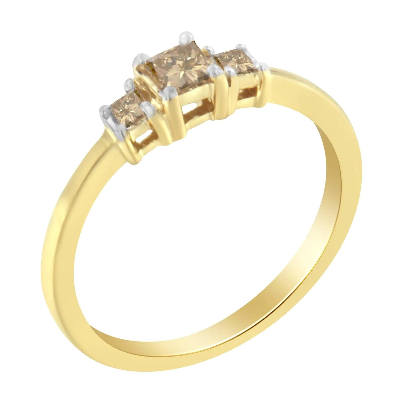 10K Yellow Gold 1/4 cttw 4-Prong Princess-Cut Diamond 3 Stone Ring Band (L-M Color, I1-I2 Clarity) - Evallys.com # #