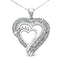 .925 Sterling Silver 3/4 Cttw Round and Baguette Diamond Double Heart Pendant 18" Necklace (I-J Color, I3 Clarity) - Evallys.com # #