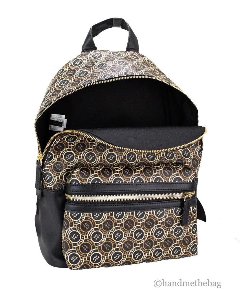 Marc Jacobs Signet Medium Black Logo Printed Backpack - Evallys.com # #