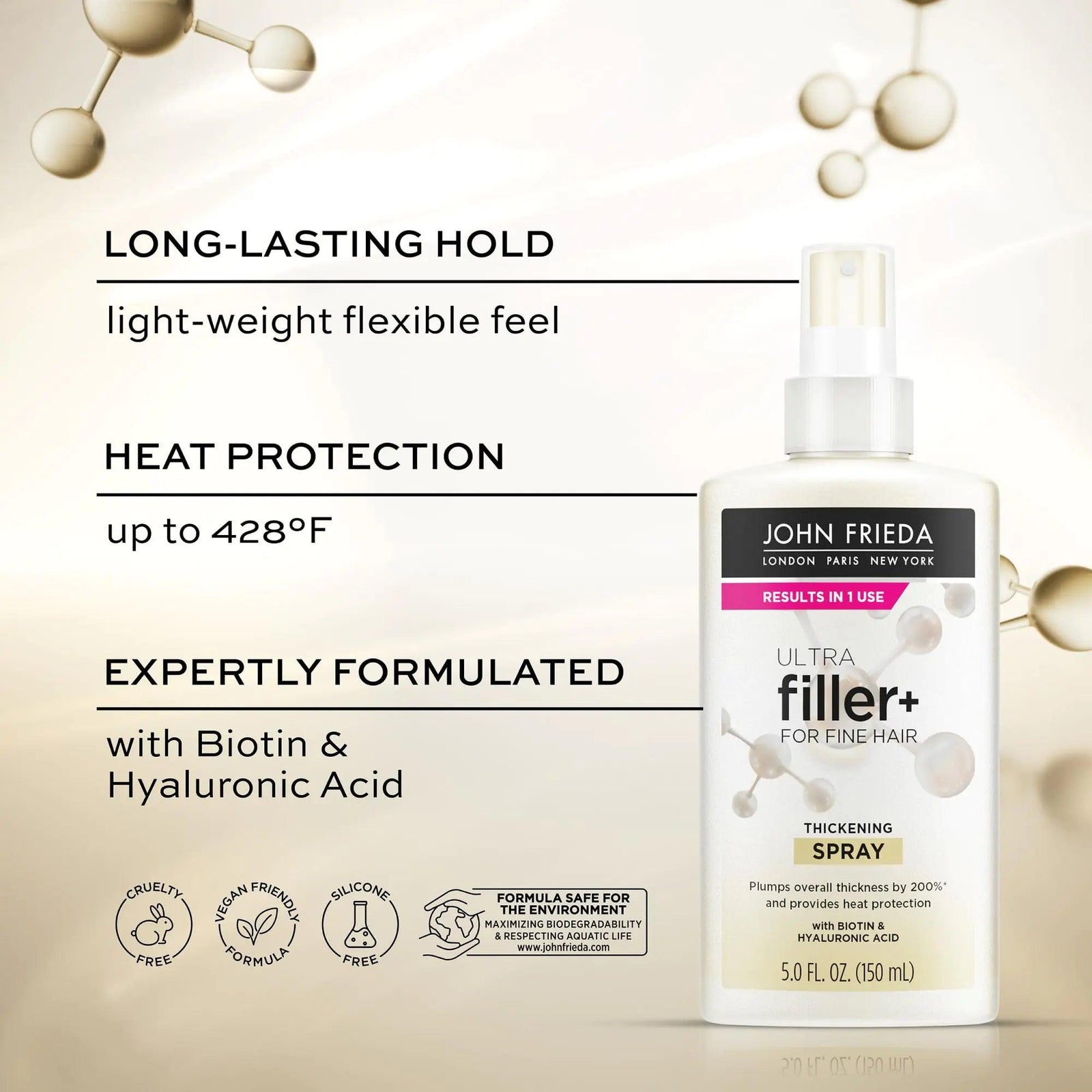 John Frieda ULTRAfiller+ for Fine Hair, Volumizing, Biotin and Hyaluronic Acid Hair Thickening Spray, 5 Oz - Evallys.com # #