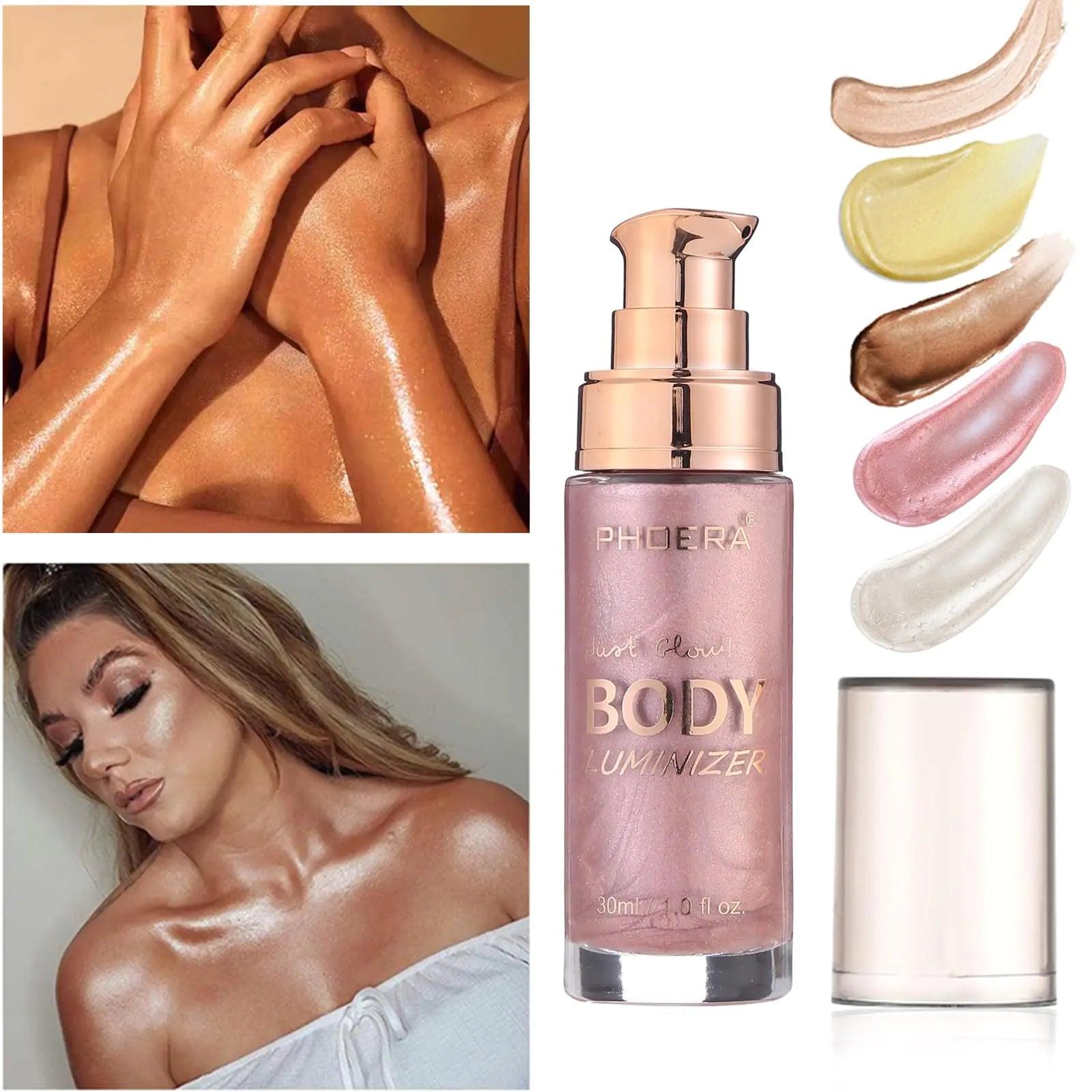 Body Shimmer Oil, Waterproof Long Lasting Moisturizing Bronze Body Luminizer Glow For Face & Body, Liquid Illuminator Body Highlighter 1oz/Jars, Makeup Brush Include (Sparkle Pink #04) Sparkle Pink #04 1 Fl Oz (Pack of 1) - Evallys.com # #