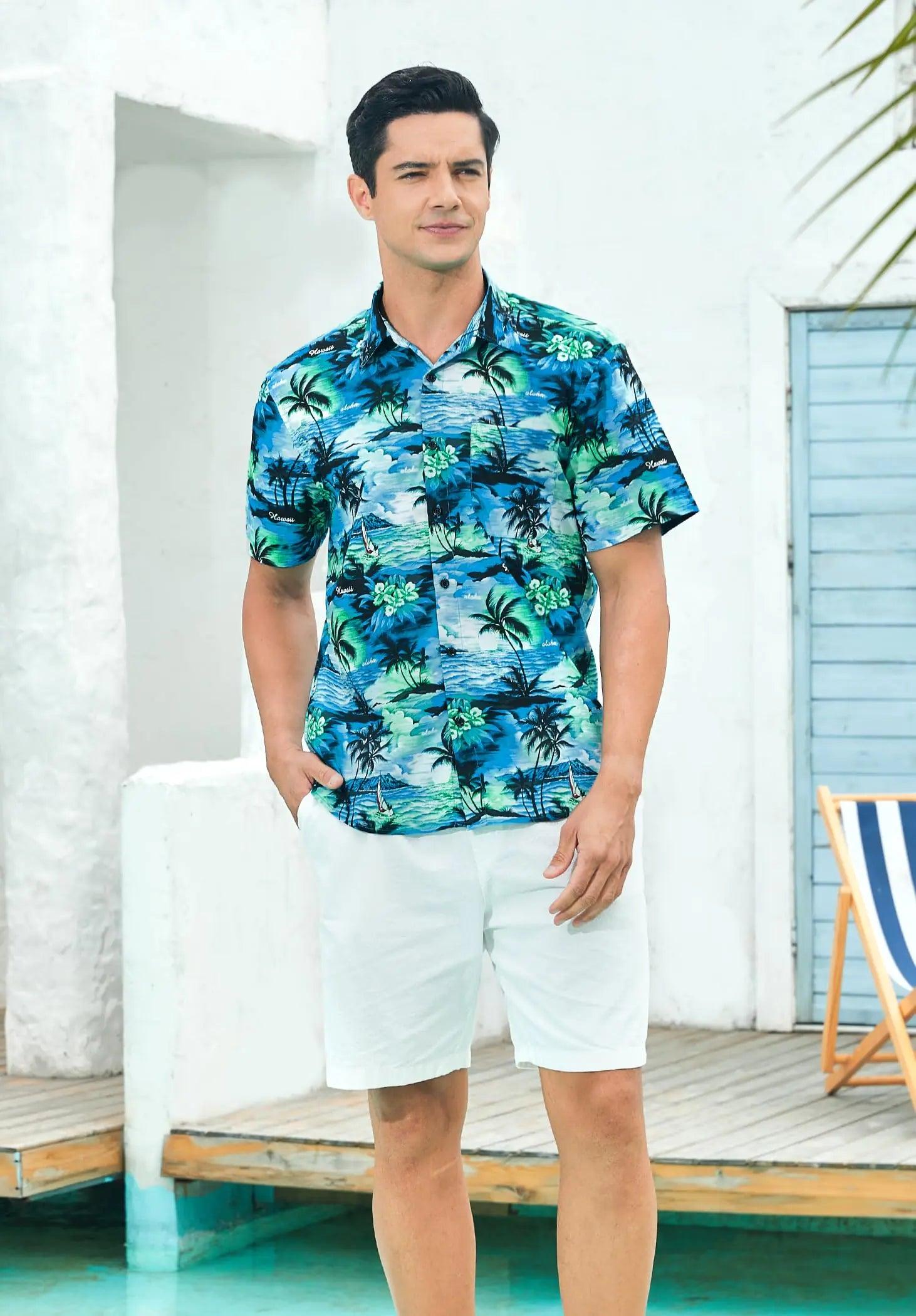 Hawaiian Shirt for Men Short Sleeve Button Down Shirt Men Casual Summer Tropical Beach Aloha Shirts for Men Hawaii Party XX-Large A3-teal Blue (Sunny) - Evallys.com # #