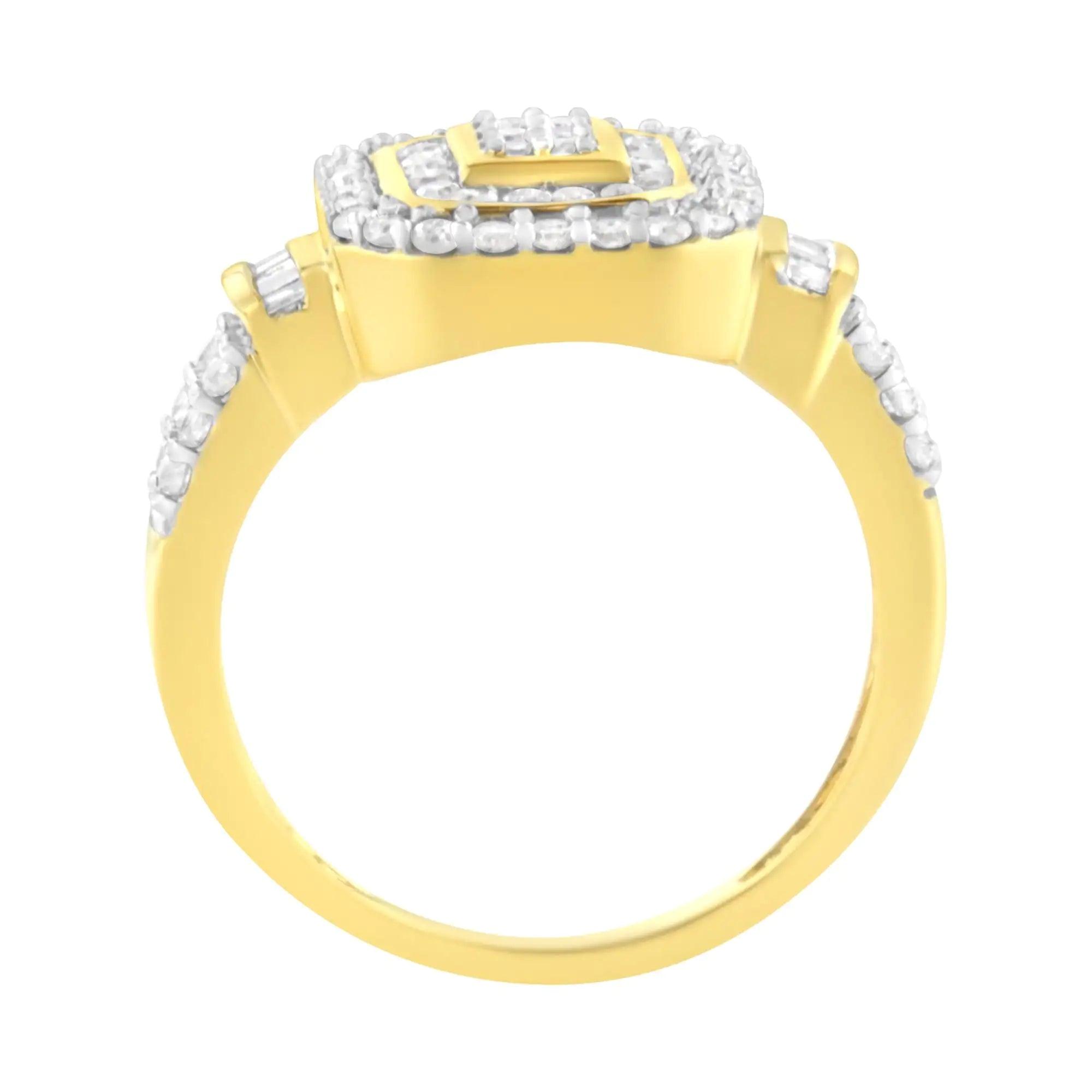 10K Yellow Gold Plated .925 Sterling Silver 3/4 Cttw Diamond Cluster Ring (I-J color, I1-I2 Clarity) - Evallys.com # #