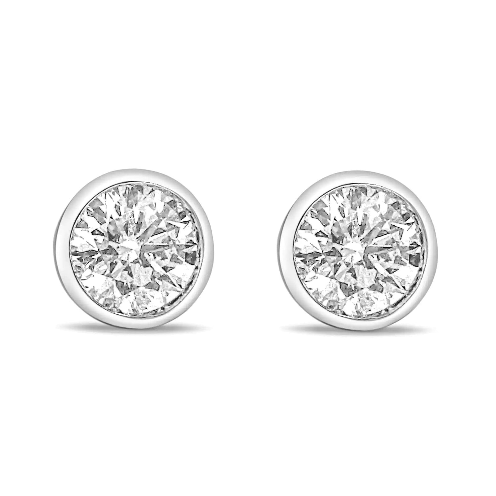 14K White Gold Lab Grown Diamond Screw-Back Classic Bezel Solitaire Stud Earrings (G-H Color, VS2-SI1 Clarity) - Evallys.com # #