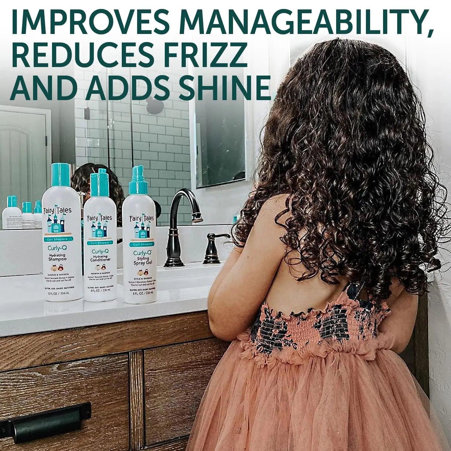 Fairy Tales Curly Q Shampoo & Conditioner Kit for Curly Hair - Hydrates, Detangles, Defines Curls, Tames Frizz -free from Phthalate , Paraben & Sulfate - 3 Travel Size Items 0.33 Fl Oz (Pack of 3) Shampoo + Conditioner + Spray - Evallys.com # #