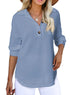 Astylish Women Waffle Knit Tops Henley Shirts Long Sleeve V Neck Solid Color Casual Tunics Large X Sky Blue - Evallys.com # #