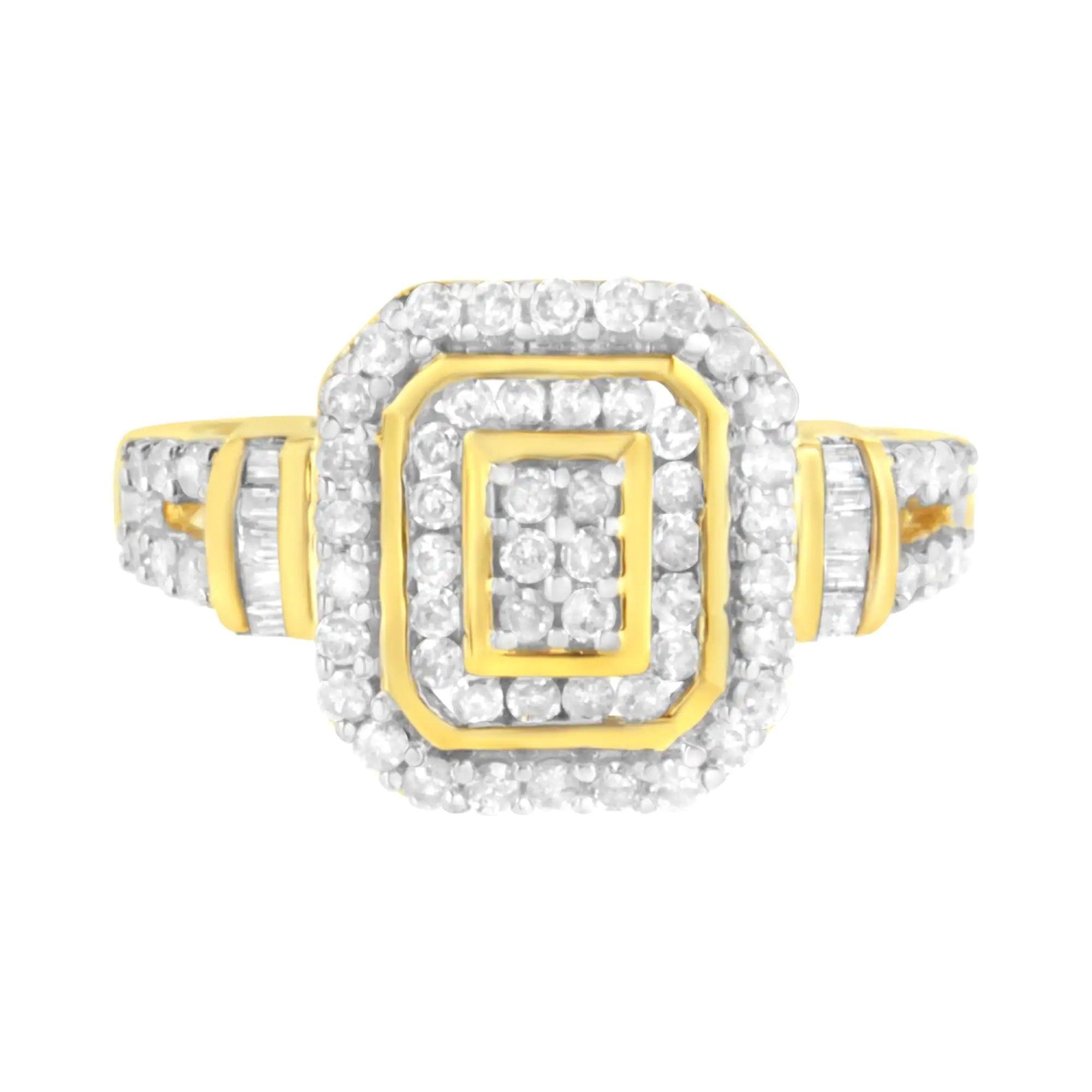 10K Yellow Gold Plated .925 Sterling Silver 3/4 Cttw Diamond Cluster Ring (I-J color, I1-I2 Clarity) - Evallys.com # #