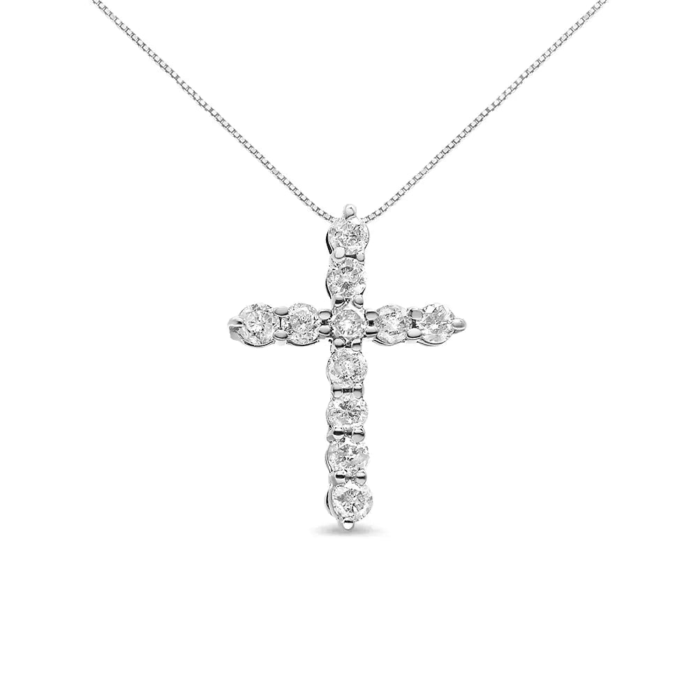 10K Gold 1/2 Cttw Round Brilliant Cut Diamond Cross Pendant Necklace with Box Chain (I-J Color, I1-I2 Clarity) - 18" - Evallys.com # #