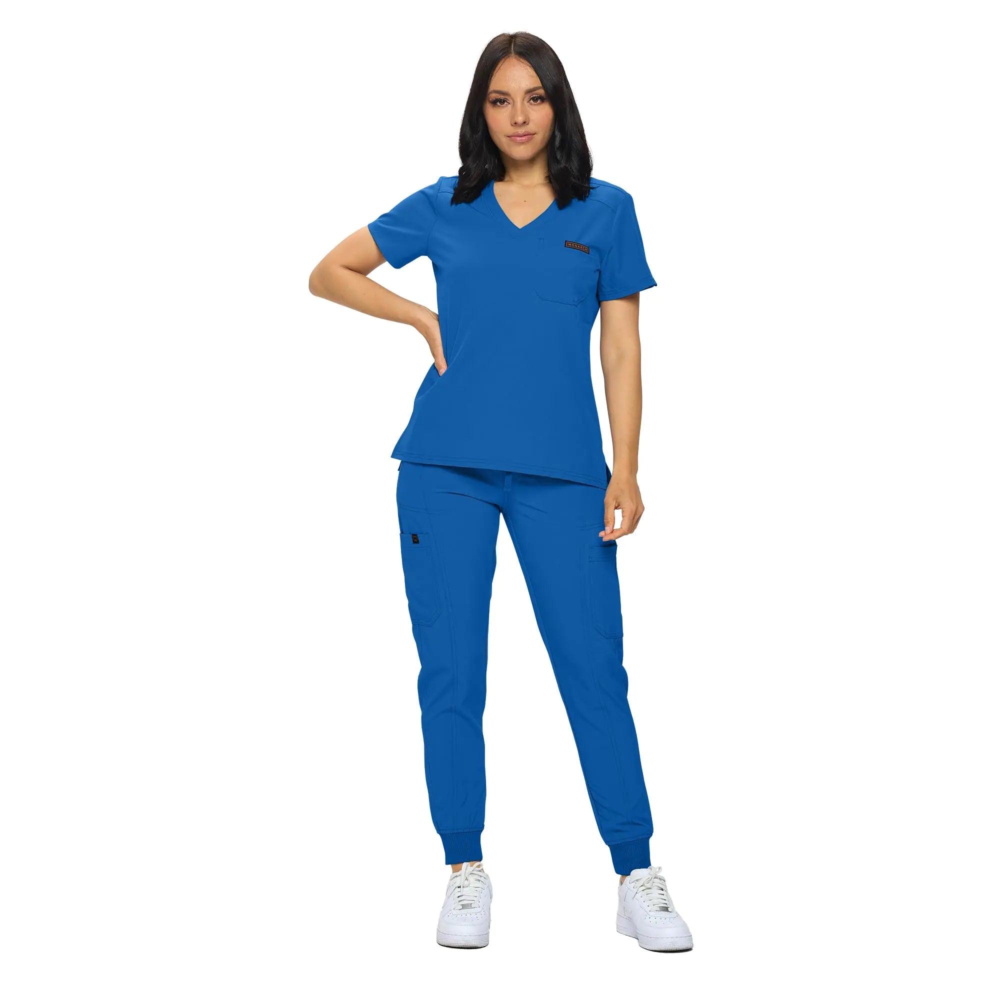 MONARCH UNIFORMS Stretchy Scrubs Women's Jogger Scrub Set In Regular and Petite Jogger Scrubs with Tuck-In Top for Women Royal Blue X-Small - Evallys.com # #