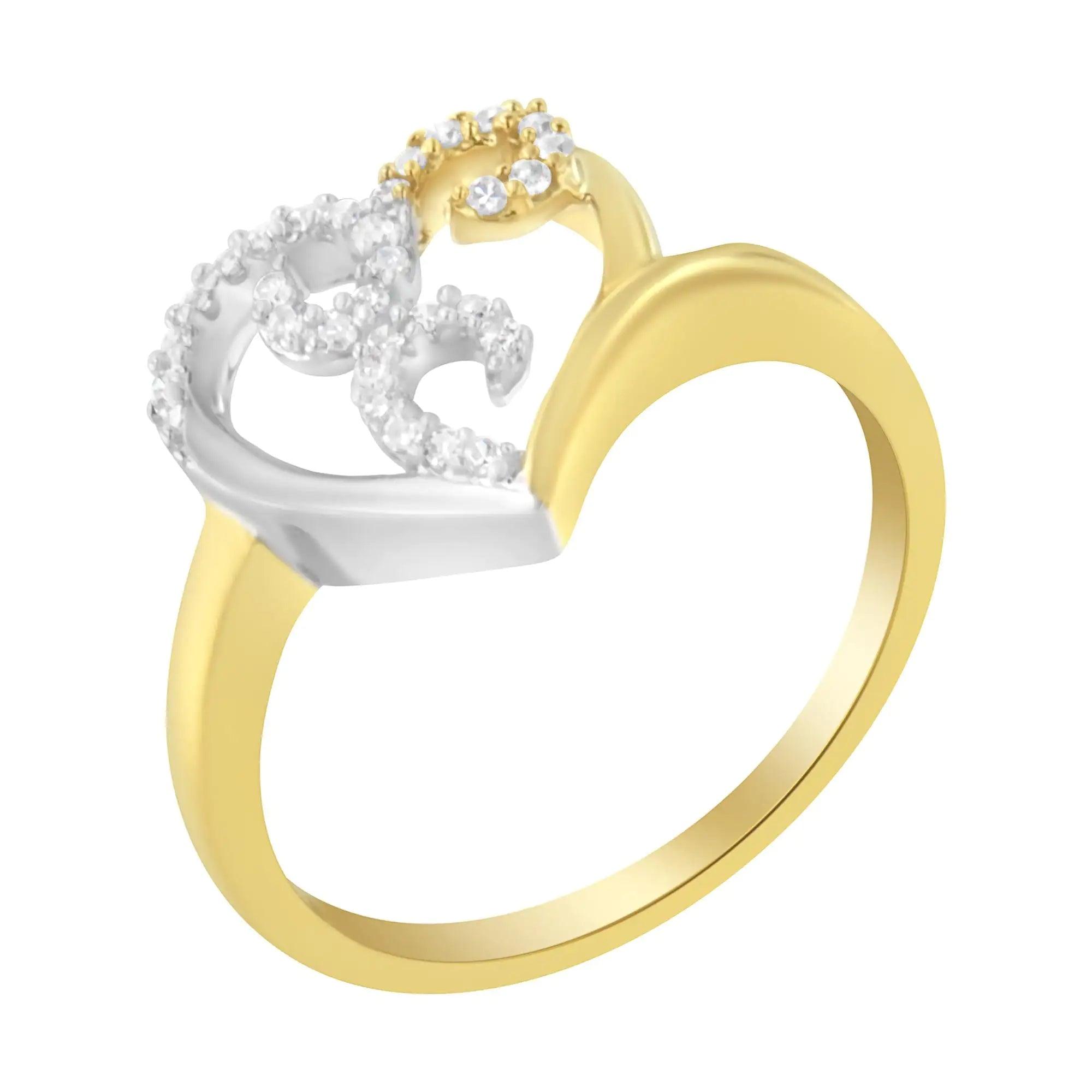 10K Two-Toned Gold Diamond Heart Shape Cluster Ring (1/6 Cttw, H-I Color, I1-I2 Clarity) - Evallys.com # #