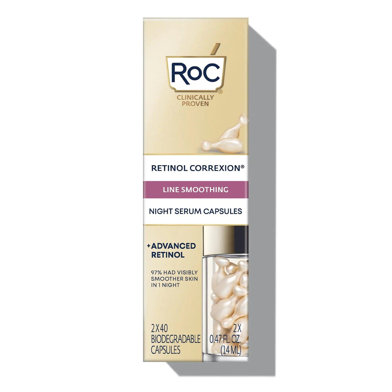 RoC Retinol Correxion Anti-Aging Wrinkle Night Serum, Daily Line Smoothing Skin Care Treatment for Fine Lines, Post-Acne Scars, 80 Capsules (Limited Edition Value Set) 2 Count - Evallys.com # #