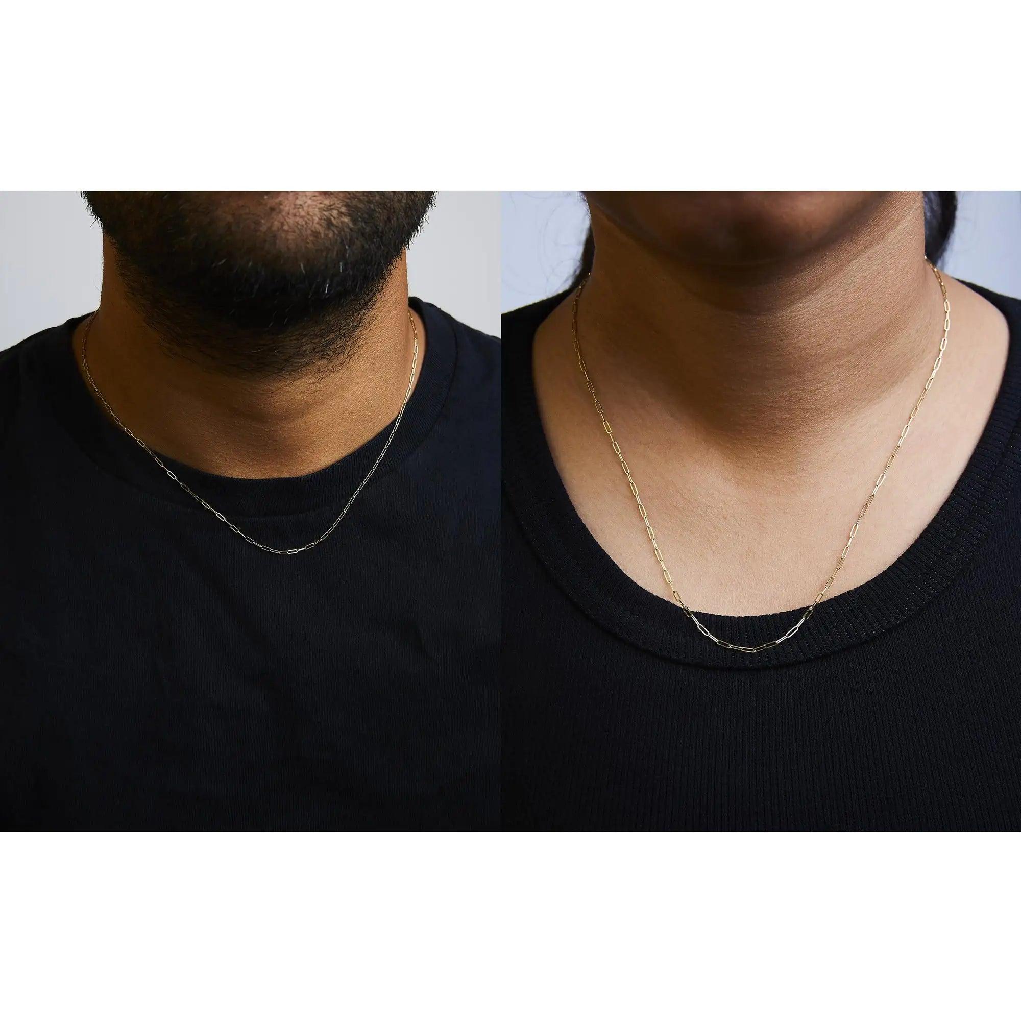 Unisex Solid 14K Gold 1.5mm Paperclip Chain Necklace - Choice of Length and Metal Color - Evallys.com