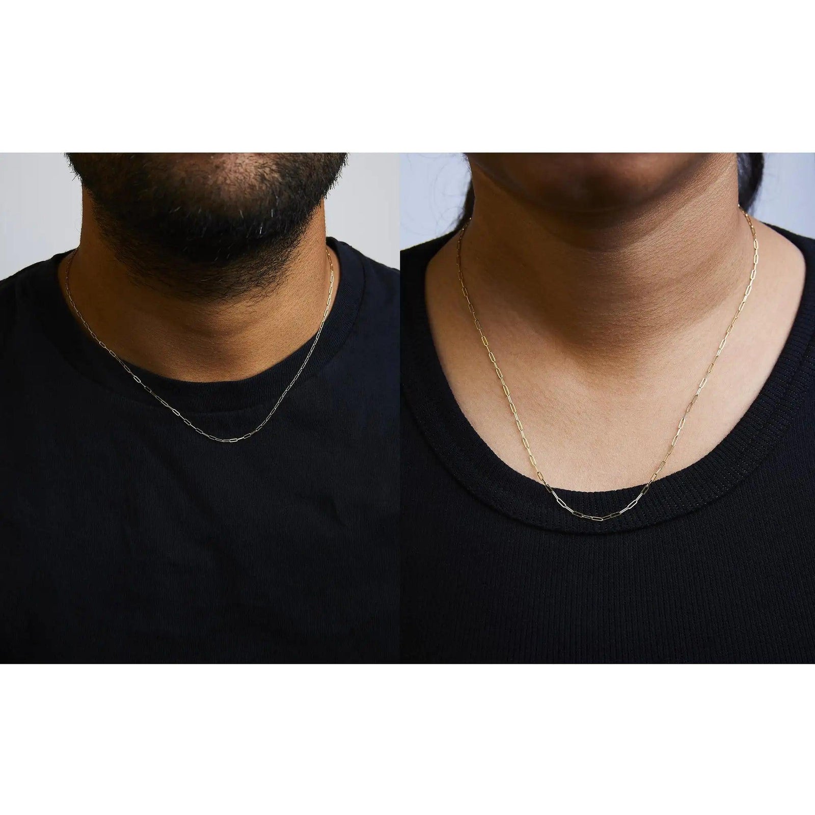Unisex Solid 14K Gold 1.5mm Paperclip Chain Necklace - Choice of Length and Metal Color - Evallys.com