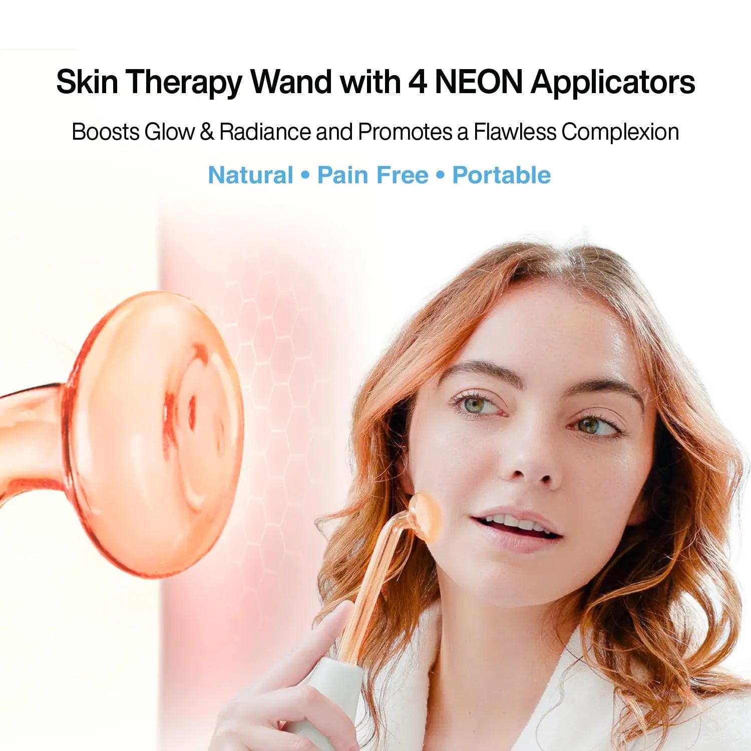 NuDerma Portable Handheld Skin Therapy Wand Machine w/Neon – Anti-Aging - Skin Tightening - Wrinkle Reducing - Dark Circles – Clarifying - Hair & Scalp Stimulator - Evallys.com # #