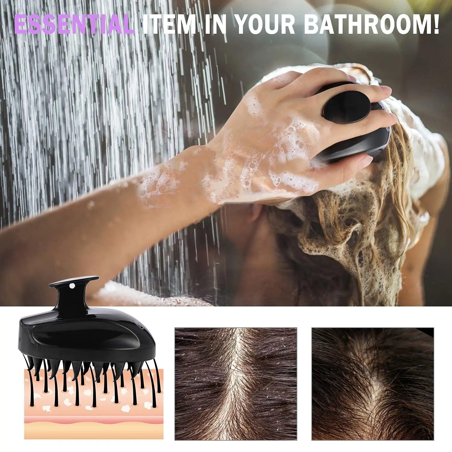 Shampoo Brush Hair Scalp Scrubber Head Massager for Stress Relax Hair Growth, Shower Hair Brush for Women Men Kids, Black - Evallys.com # #