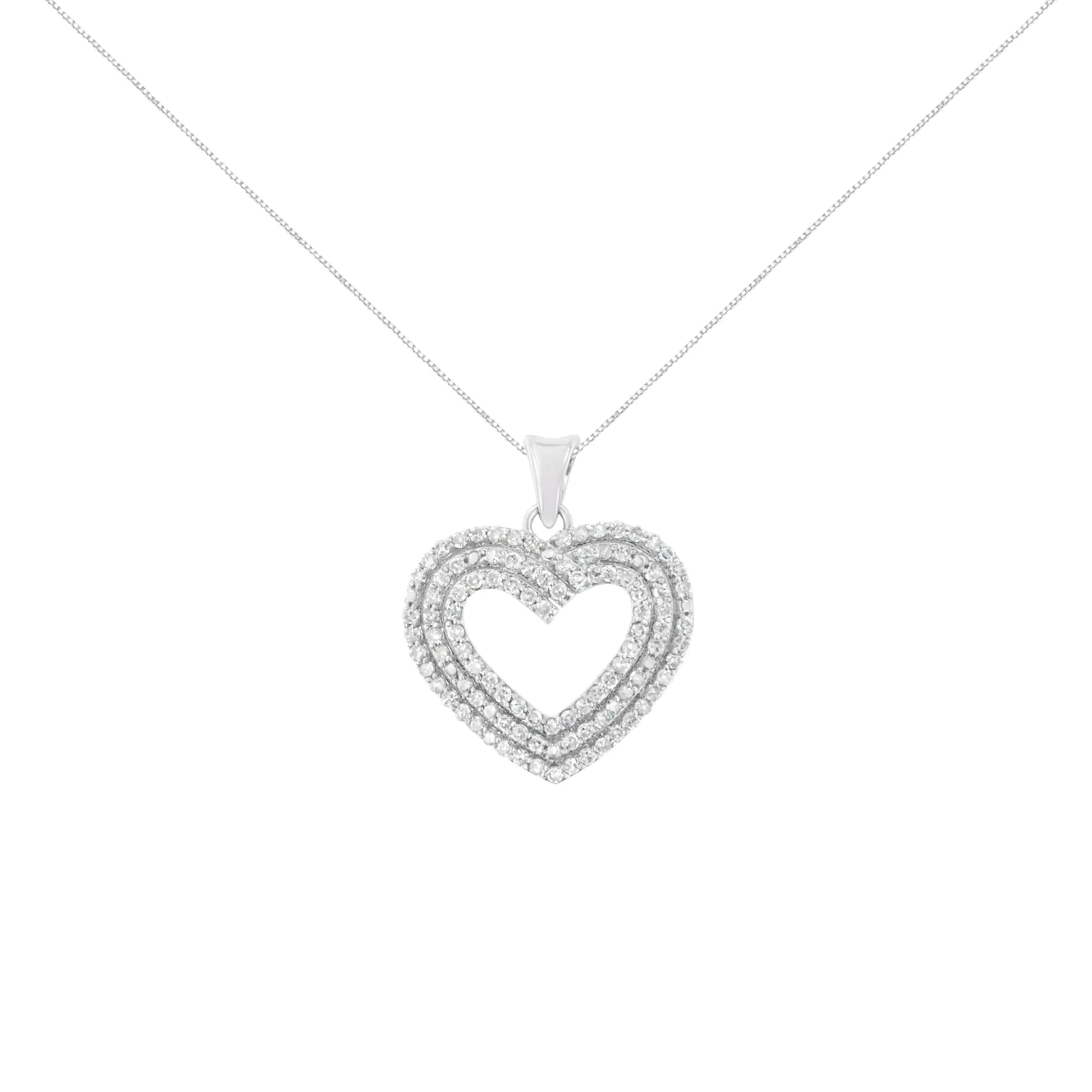 .925 Sterling Silver 1 Cttw Prong-Set Round Cut Diamond Heart 18" Pendant Necklace (J-K Color, I1-I2 Clarity) - Evallys.com # #