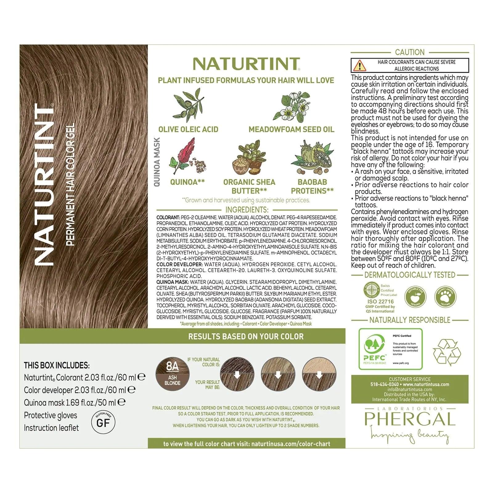 Naturtint 8A Ash Blonde Permanent Hair Color (Pack of 1), Ammonia Free, Vegan, Cruelty Free, up to 100% Gray Coverage, Long Lasting Results (Packaging may vary) - Evallys.com # #