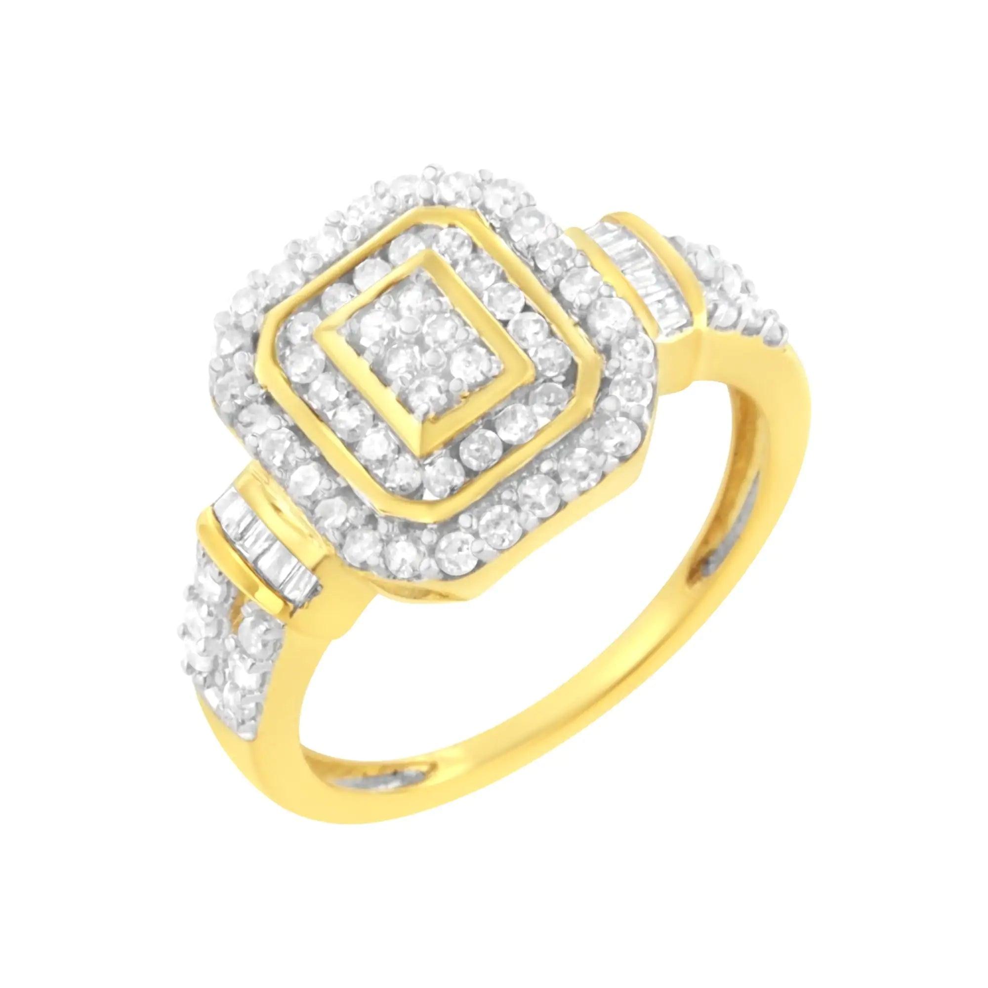 10K Yellow Gold Plated .925 Sterling Silver 3/4 Cttw Diamond Cluster Ring (I-J color, I1-I2 Clarity) - Evallys.com # #