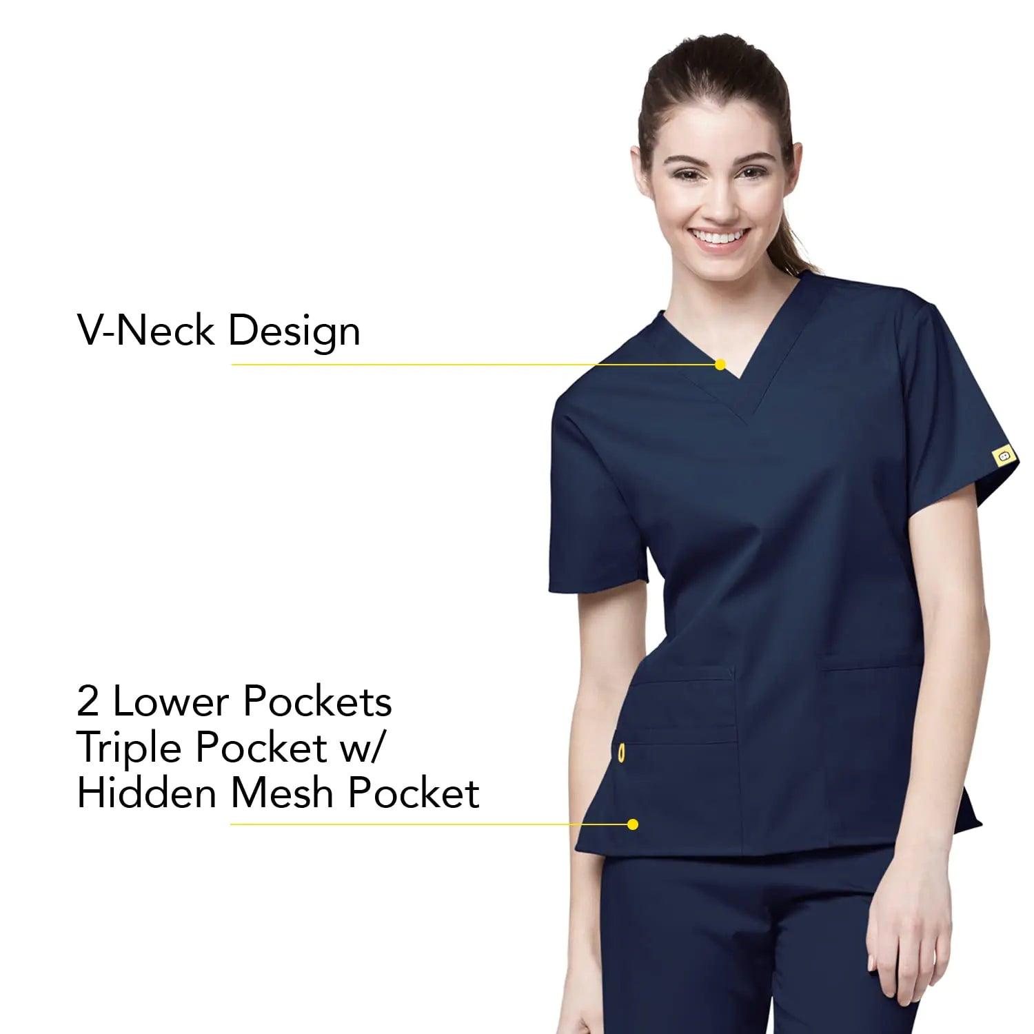 WonderWink Women's Origins Bravo Scrub Top 3X-Large Origins Bravo V-neck Top Navy - Evallys.com # #