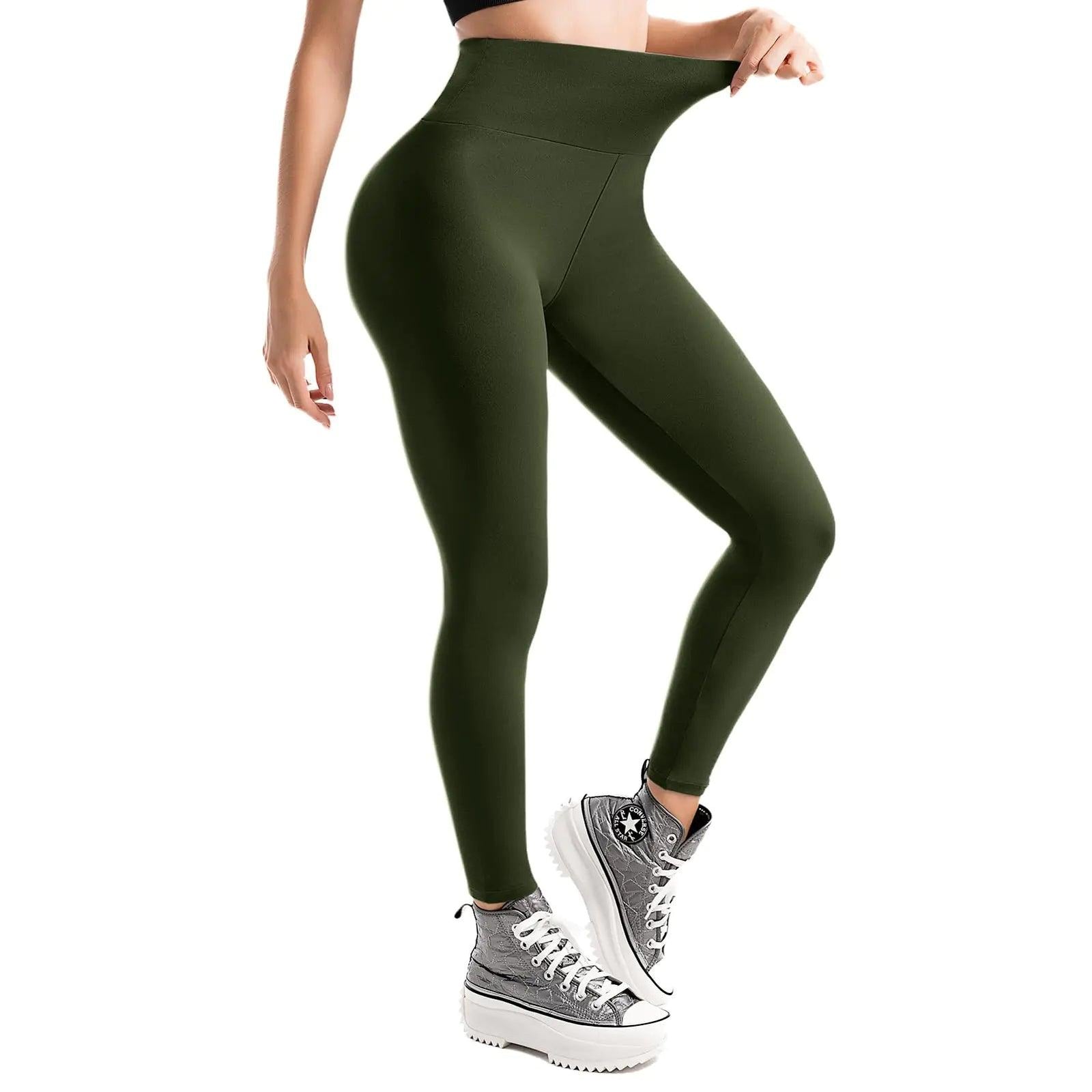 Leggings for Women, No See Through High Waisted Workout Yoga Leggings for Women No-Pocket Small-Medium Army Green - Evallys.com # #