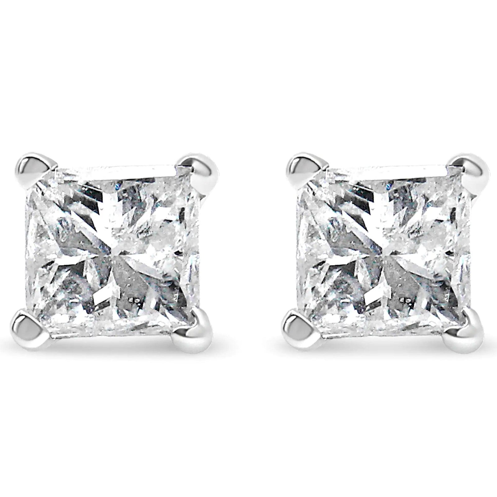 14K White Gold 3/8 Cttw Princess-Cut Square Diamond Classic 4-Prong Solitaire Stud Earrings(H-I, I1-I2) - Evallys.com # #