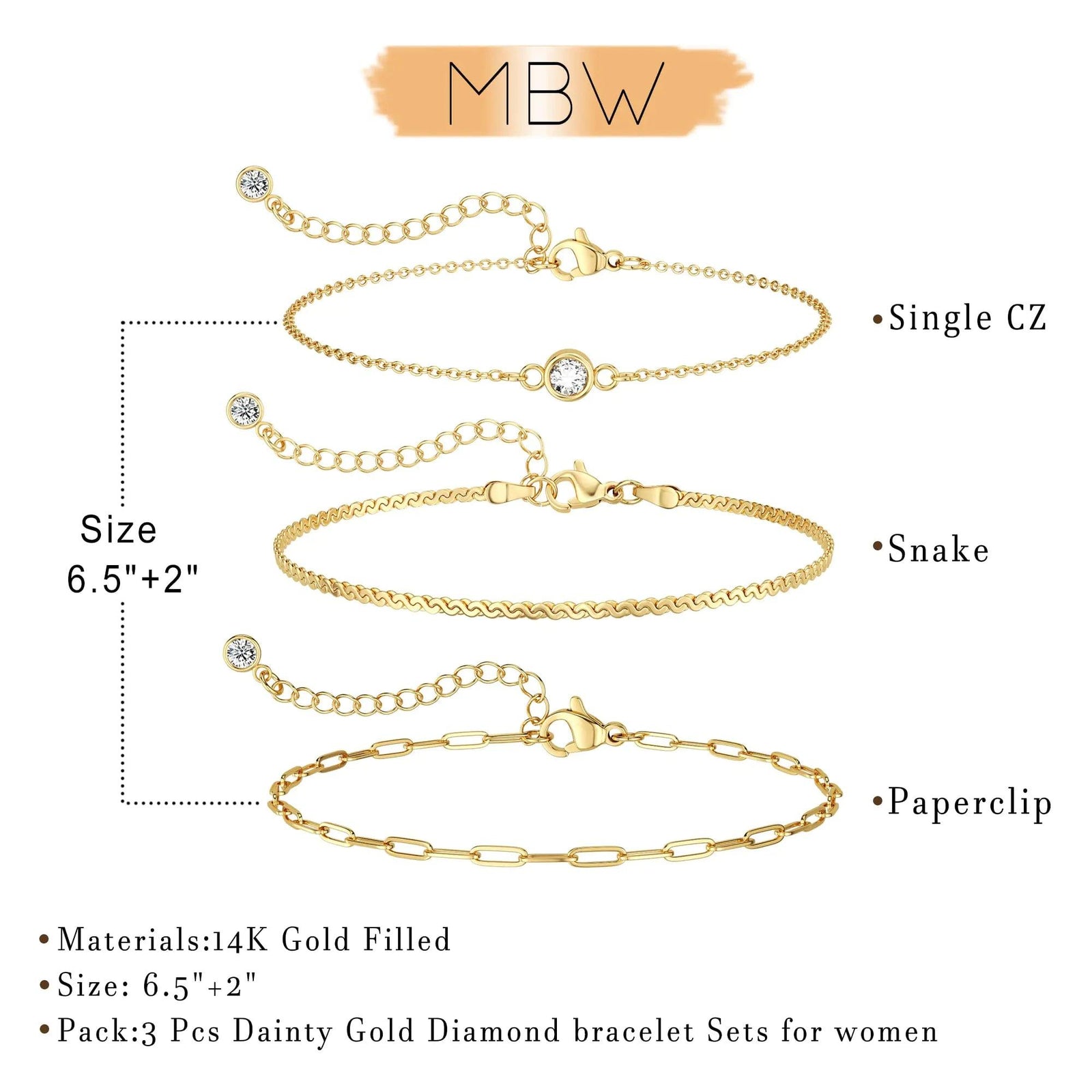 MBW Gold Bracelets for Women, 14K Dainty Gold Plated Stackable Bracelets for Women Trendy Gold Bracelet Stack Set Waterproof Chain Bracelets Paperclip Adjustable Tennis Minimalist Tiny Cute Jewelry style5 - Evallys.com # #