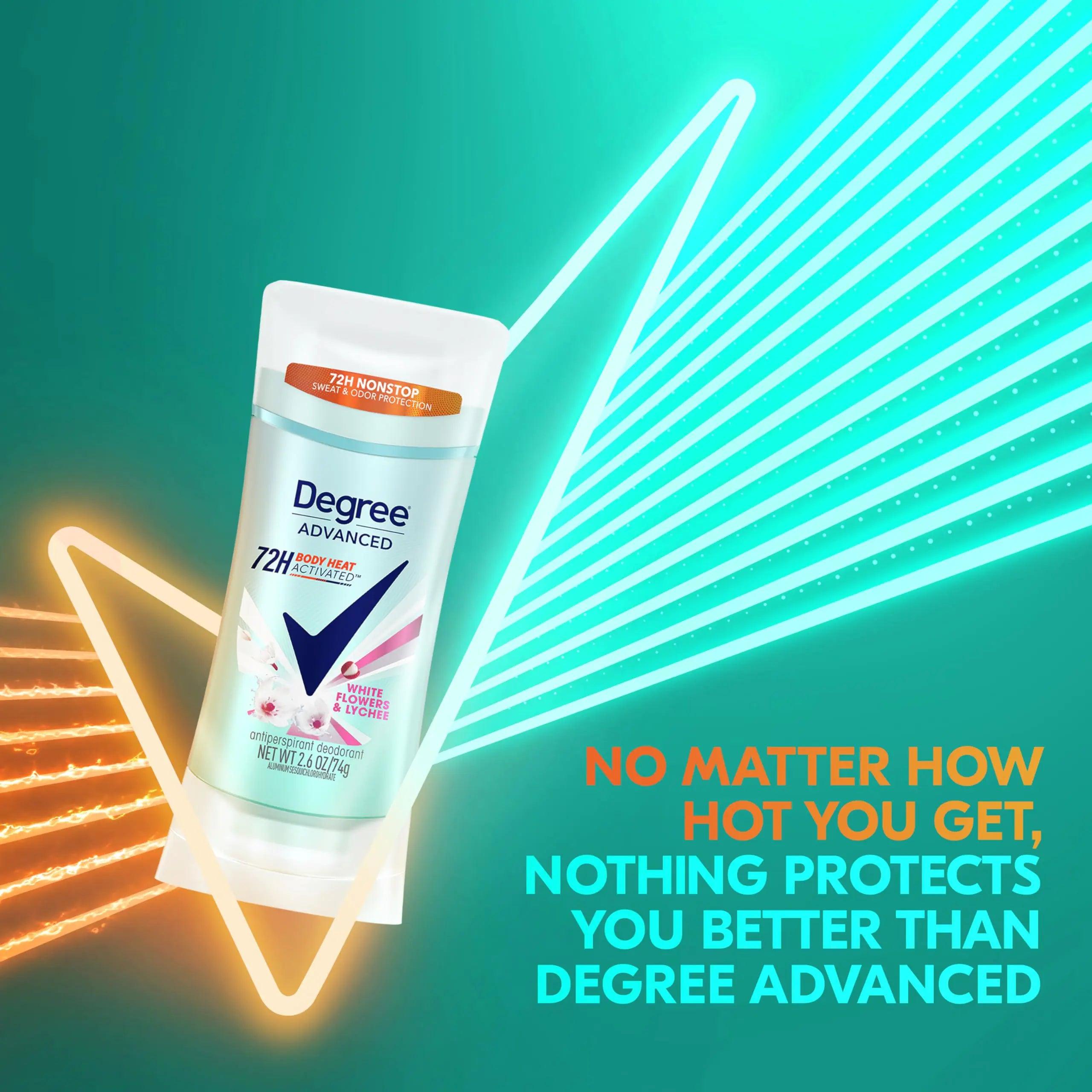 Degree Advanced Protection Antiperspirant Deodorant White Flowers & Lychee for 72-Hour Sweat & Odor Control for Women, with Body Heat Activated Technology, 2.6 oz - Evallys.com # #