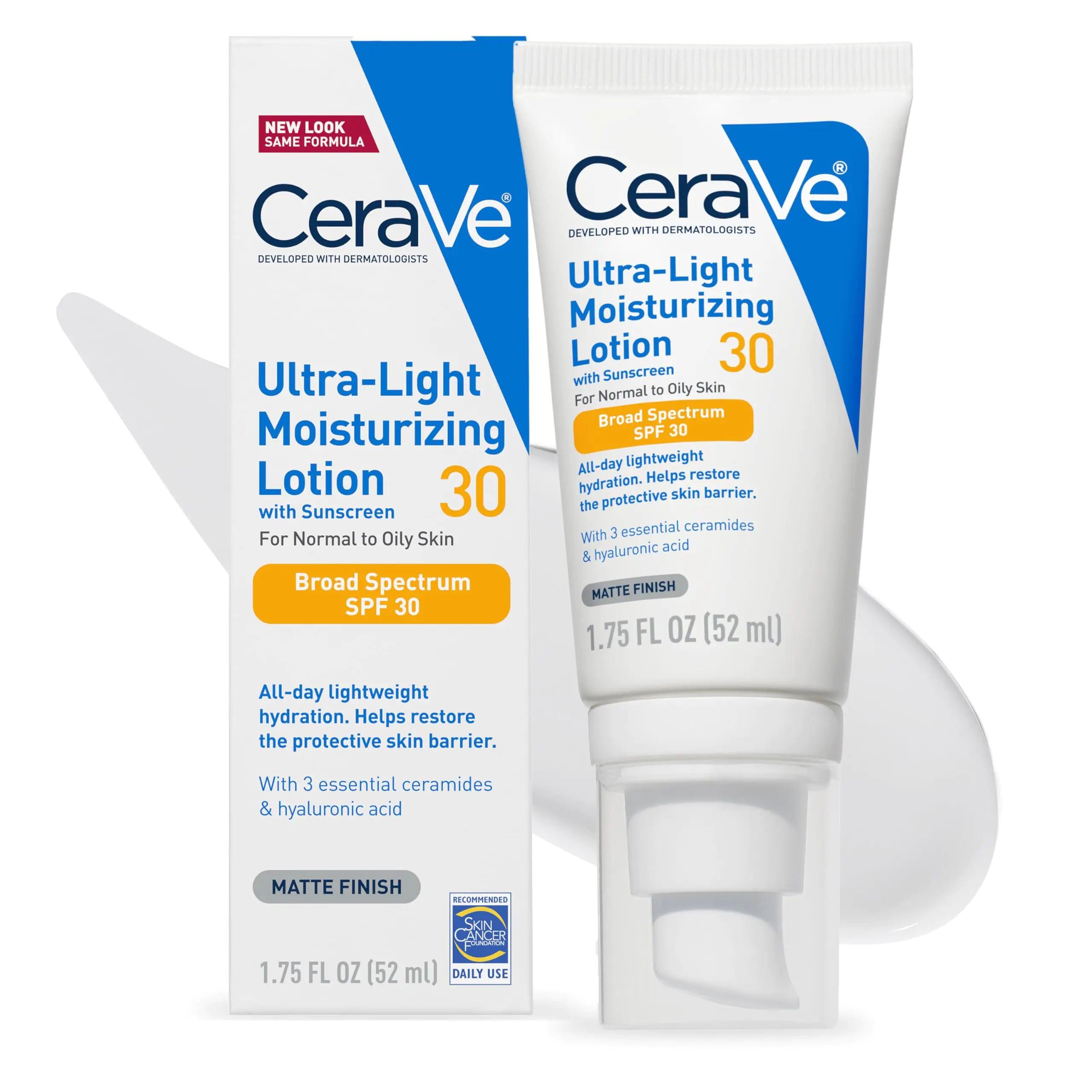 CeraVe Ultra-Light Moisturizing Lotion With SPF 30| Daily Face Moisturizer with SPF | Formulated with Hyaluronic Acid & Ceramides | Broad Spectrum SPF | Oil Free | Matte Finish | 1.7 Ounce - Evallys.com # #