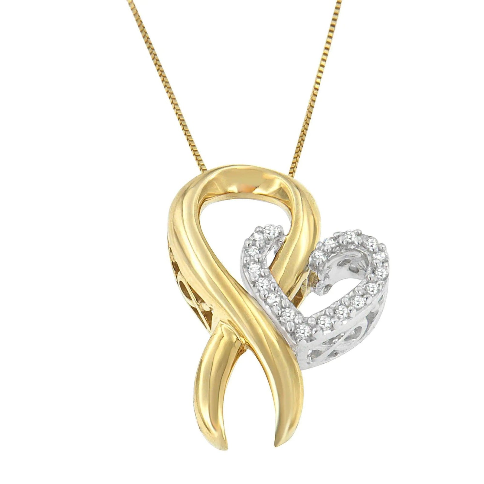 10K Yellow Gold and .925 Sterling Silver 1/10 cttw Diamond Heart Pendant Necklace (H-I, I1-I2) - Evallys.com # #