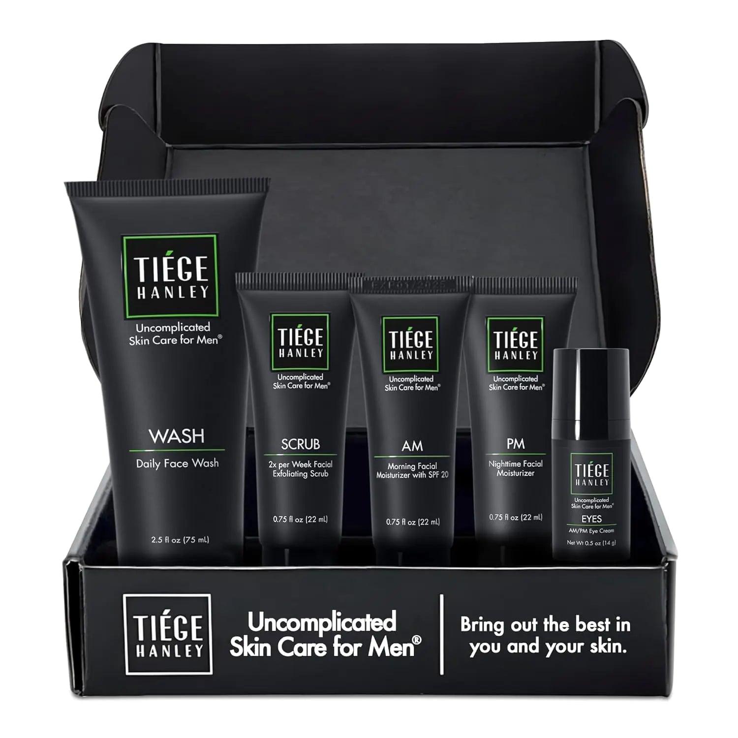 Tiege Hanley Mens Skin Care Set, Advanced Skin Care Routine for Men (System Level 2) - Face Wash Kit for Fines Lines - Men's Skincare Set Includes Face Wash, Facial Scrub, Moisturizer, & Eye Cream 5 Piece Set - Evallys.com # #