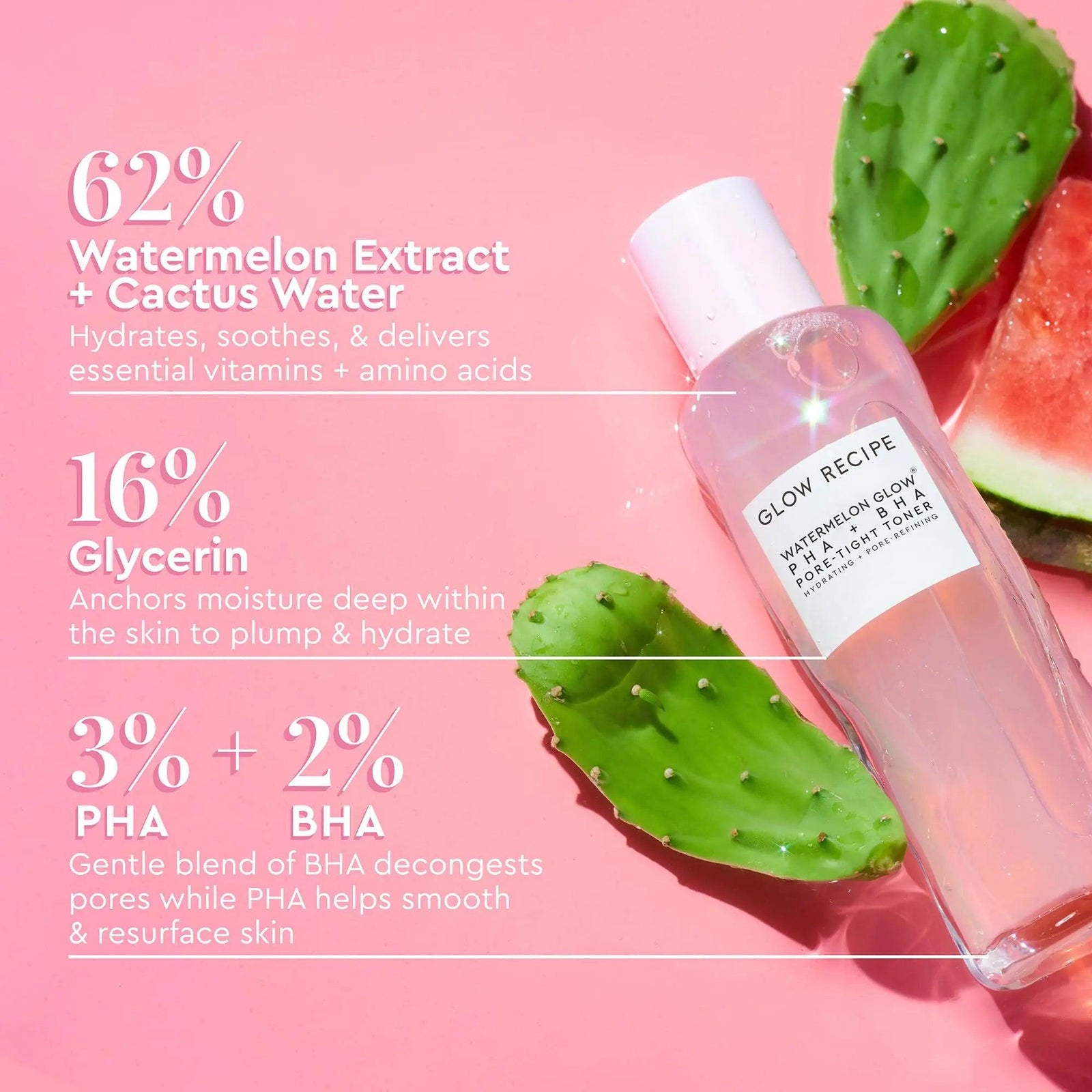 Glow Recipe PHA + BHA Face Toner - Korean Skin Care Toner, Pore Minimizer & Facial Exfoliator for Glass Skin - Tightening & Hydrating Skincare with Hyaluronic Acid & Watermelon (150ml) 5 Fl Oz (Pack of 1) Full Size - Evallys.com # #