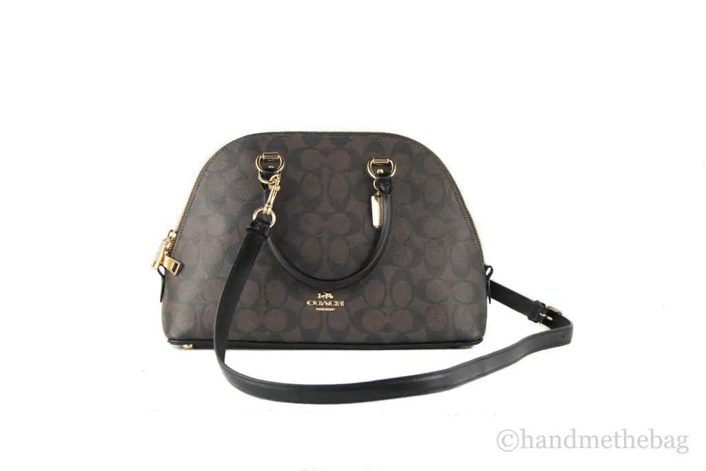 Coach Katy Brown Black Signature Coated Canvas Dome Satchel - Evallys.com # #