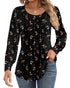Ficerd Women's Puff Long Sleeve Tunic Tops Pleated Crew Neck Blouses Dressy Casual Loose Fit Fall and Winter Shirts Pink Floral Large - Evallys.com