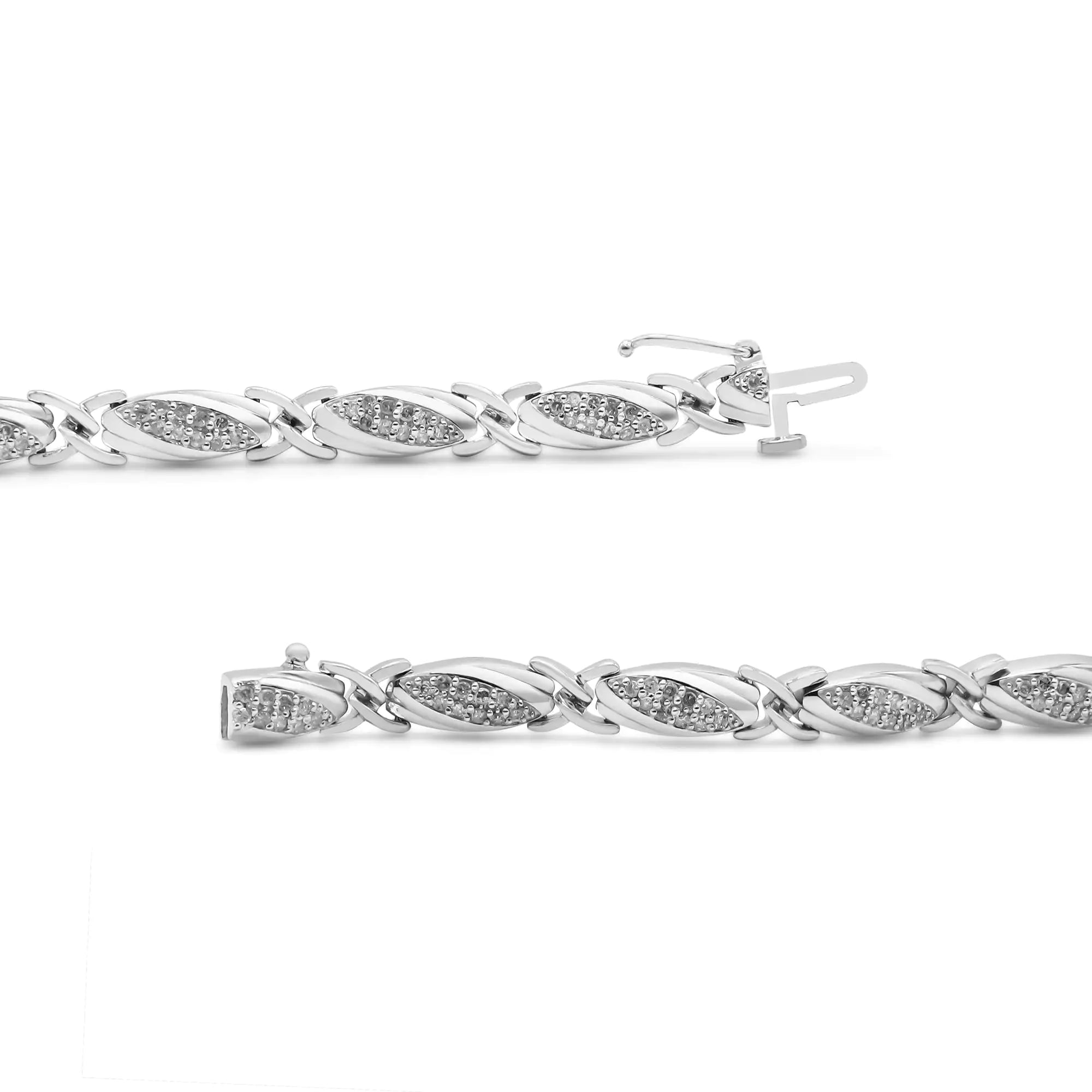 .925 Sterling Silver 1.00 Cttw Round Diamond X-Link Bracelet (I-J Color, I2-I3 Clarity) - Size 7.25" - Evallys.com # #