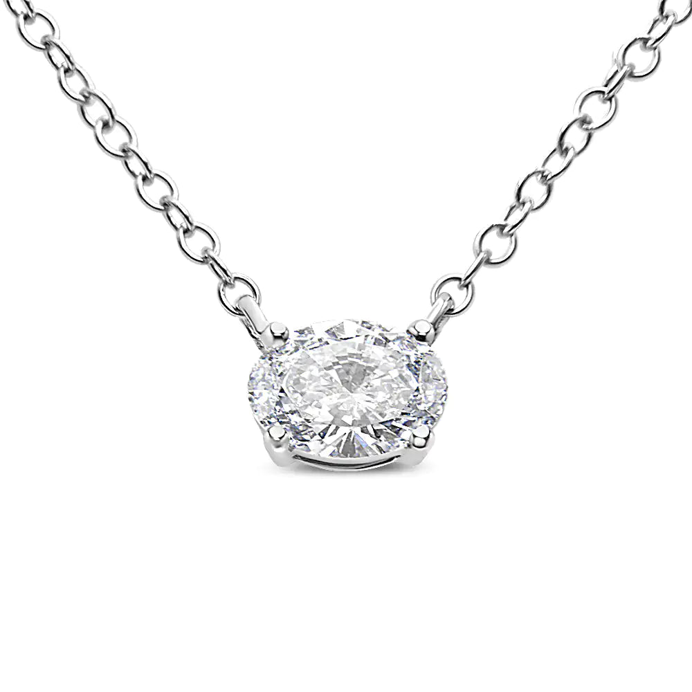 14K White Gold 1/2 Cttw Lab Grown Oval Shape Solitaire Diamond East West 18" Pendant Necklace (E-F Color, VS1-VS2 Clarity) - Evallys.com # #