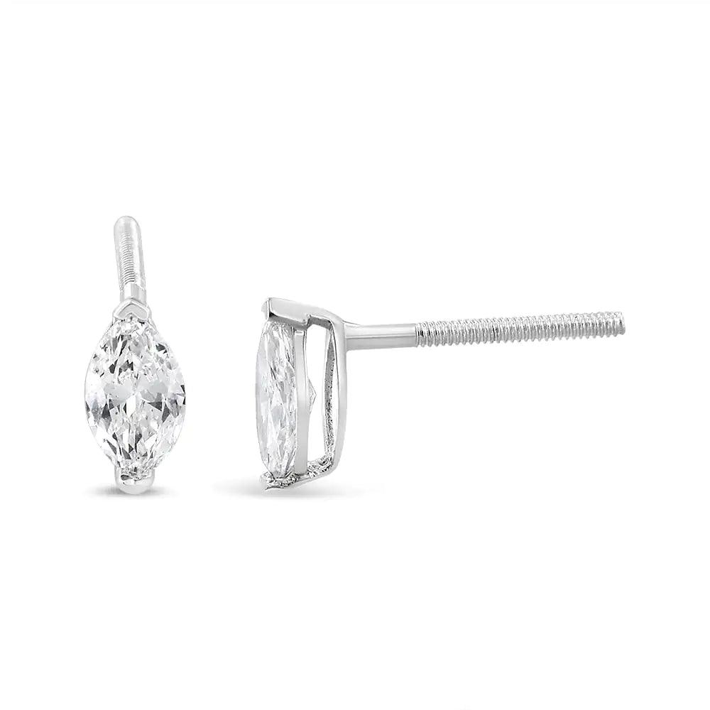 14K White Gold 1/2 Cttw 2 Prong Set Marquise Solitaire Lab Grown Diamond Stud Earrings (F-G Color, VS2-SI1 Clarity) - Evallys.com # #