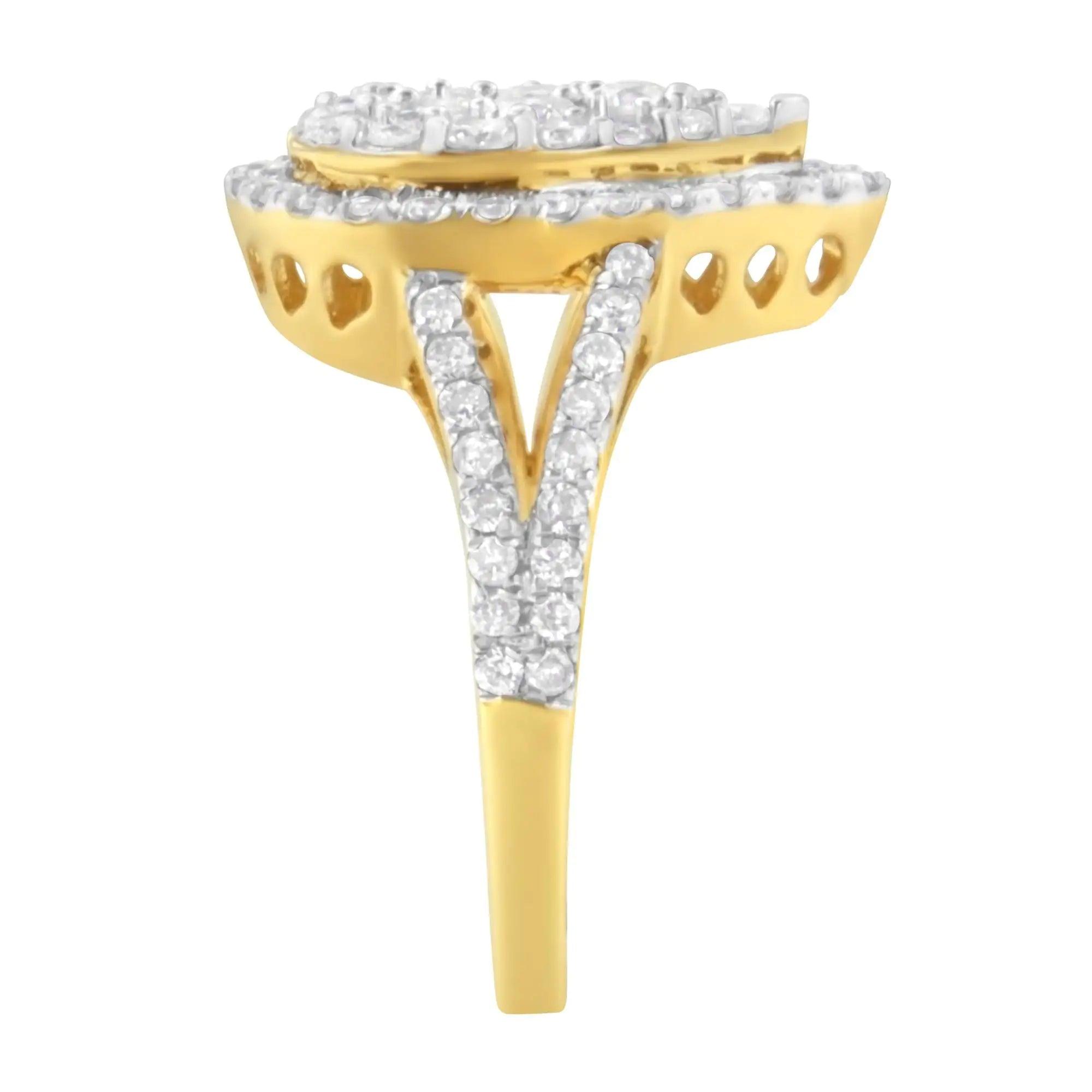 2 Micron Yellow Plated Sterling Silver Diamond Cluster Ring (1 1/2 cttw, J-K Color, I1-I2 Clarity) - Evallys.com # #