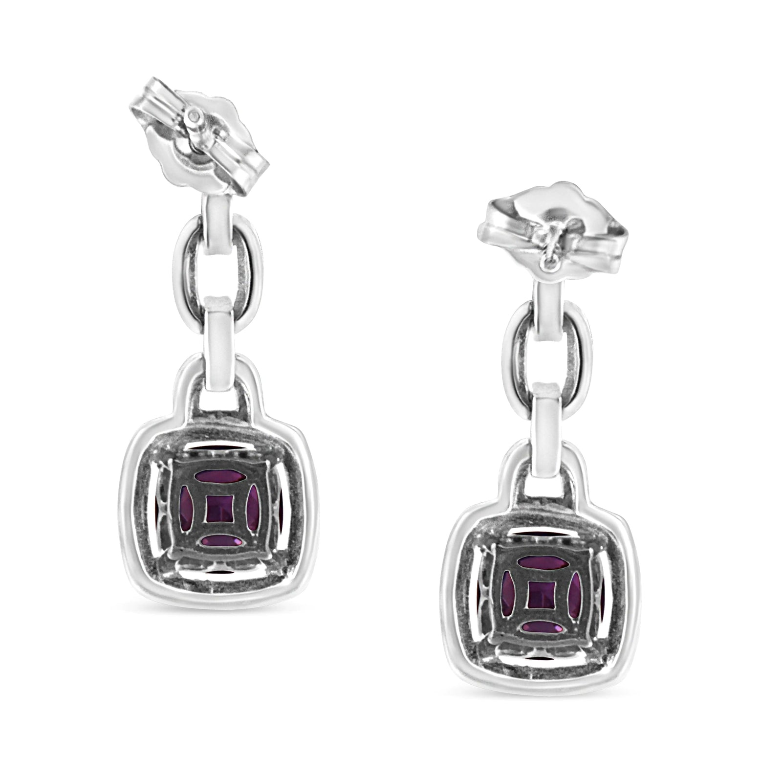 .925 Sterling Silver 6x6MM Cushion Shaped Natural Purple Amethyst and Diamond Accent Drop and Dangle Earrings (I-J Color, I1-I2 Clarity) - Evallys.com # #