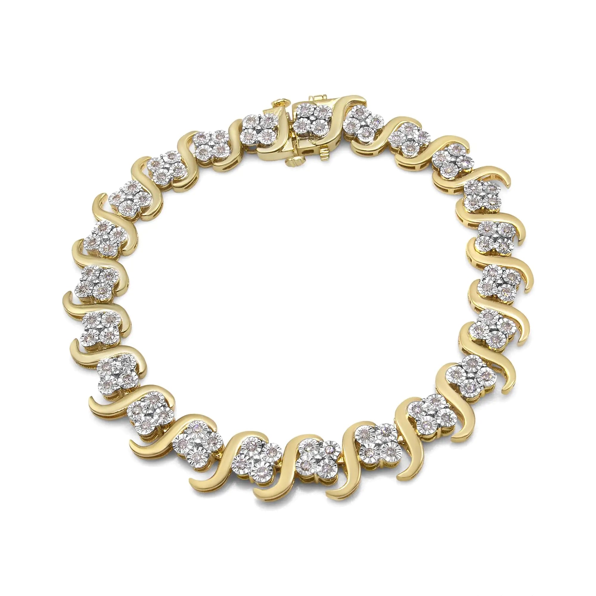 10K Yellow Gold Plated .925 Sterling Silver 1.0 Cttw Diamond "S" Link 7.25" Bracelet (J-K Color, I1-I2 Clarity) - Evallys.com # #