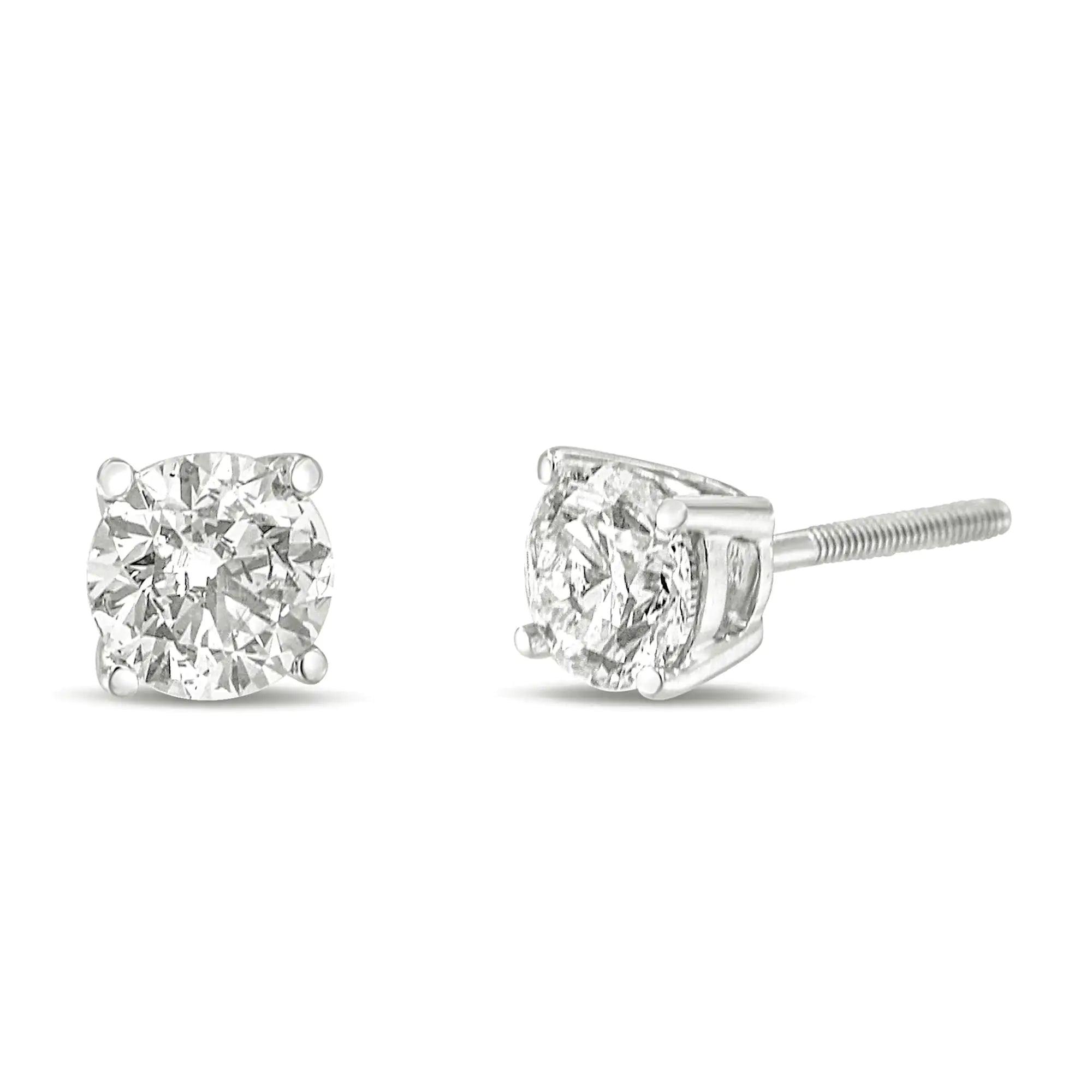 10K Gold Lab Created Round Brilliant Cut Diamond Classic 4-Prong Solitaire Stud Earrings - Evallys.com # #