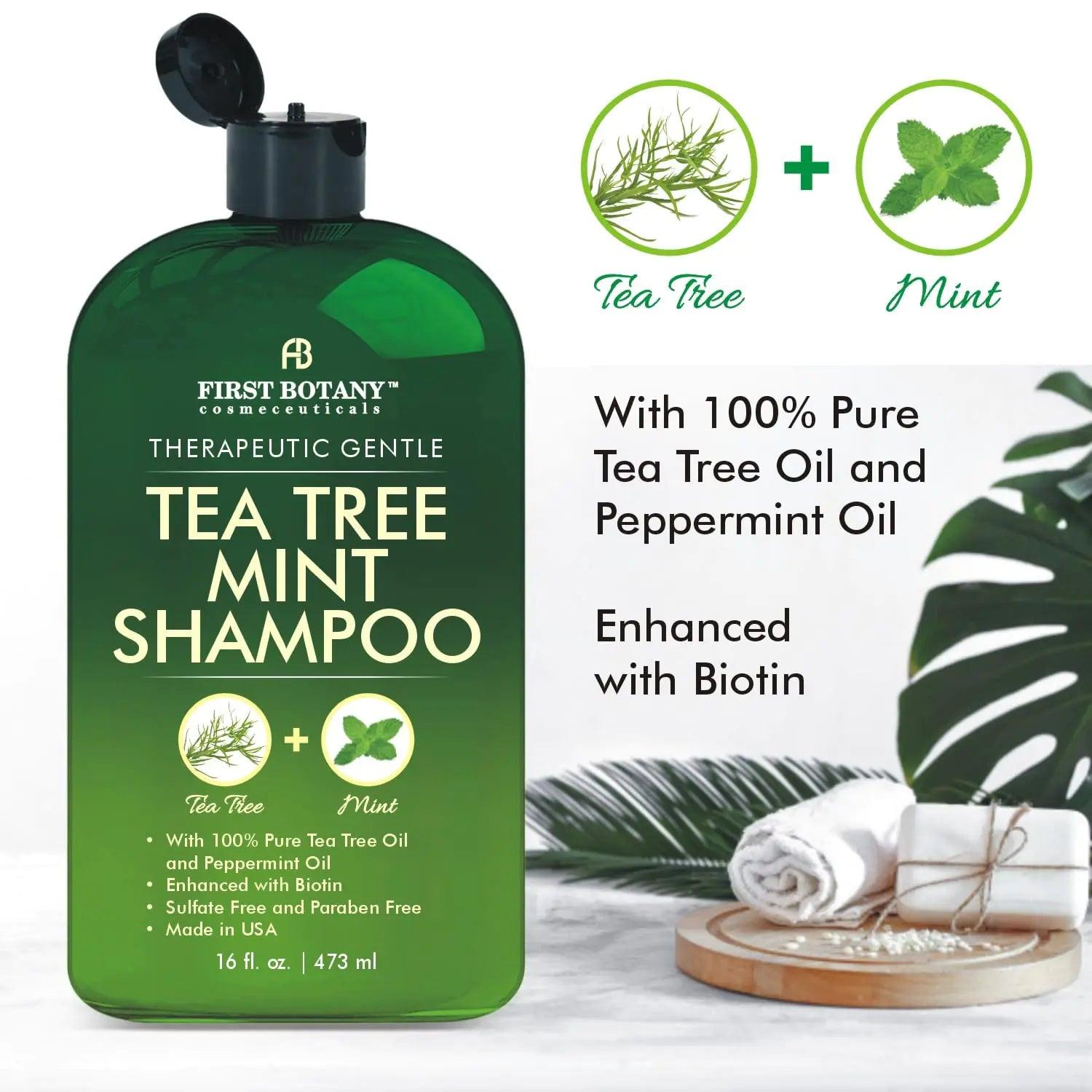 Mint Shampoo and Conditioner - Tea Tree and Peppermint Oils - Promotes Hair Growth, Fights Dandruff, Lice & Itchy Scalp - Sulfate-Free for Men and Women - 16 fl oz x 2 - Evallys.com # #