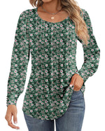 Ficerd Women's Puff Long Sleeve Tunic Tops Pleated Crew Neck Blouses Dressy Casual Loose Fit Fall and Winter Shirts Pink Floral Large - Evallys.com