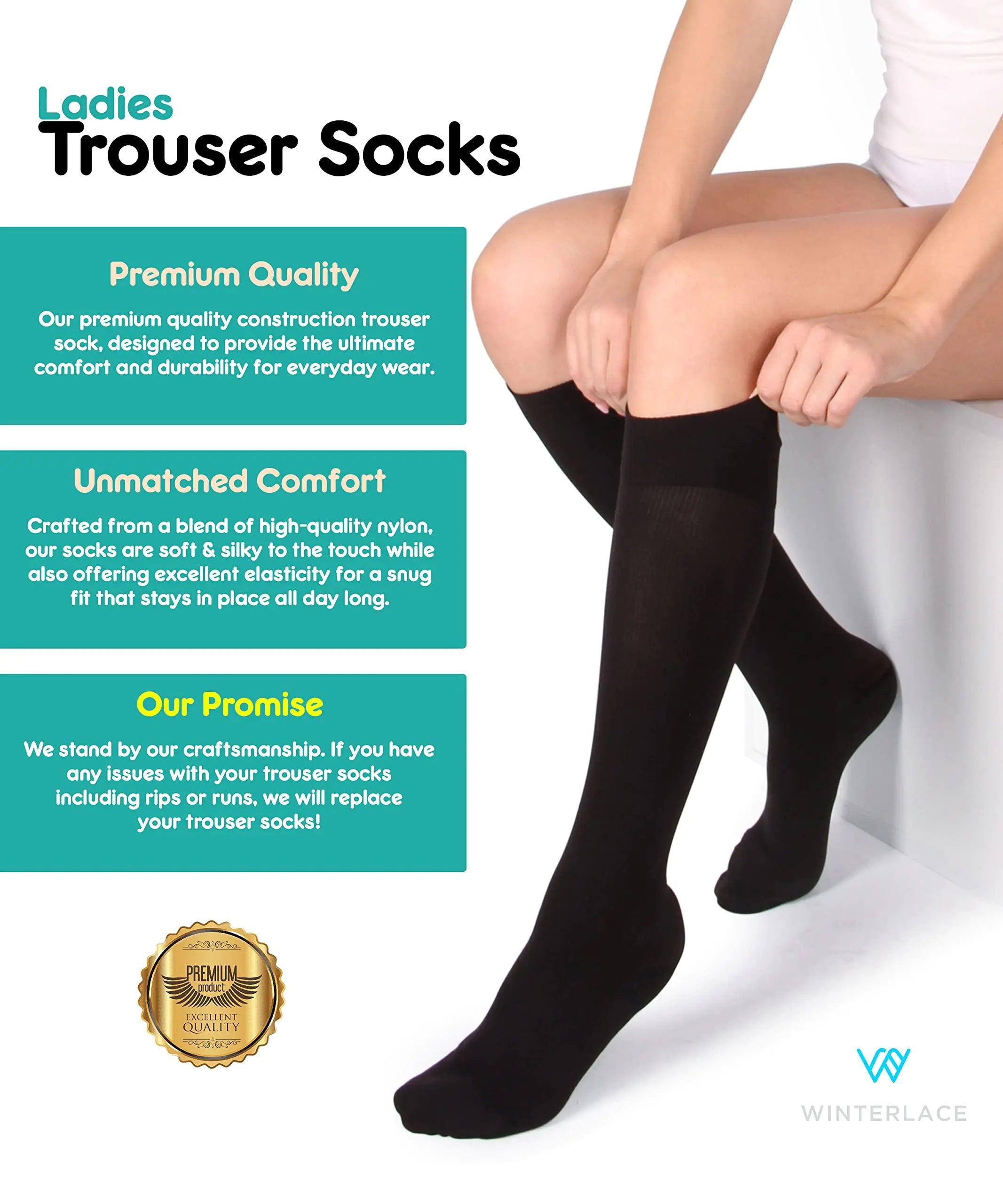 Winterlace Women’s Trouser Socks, Opaque Stretchy Nylon Knee High, Many Colors, 6 or 12 Pairs 12 Pairs Black - Evallys.com # #