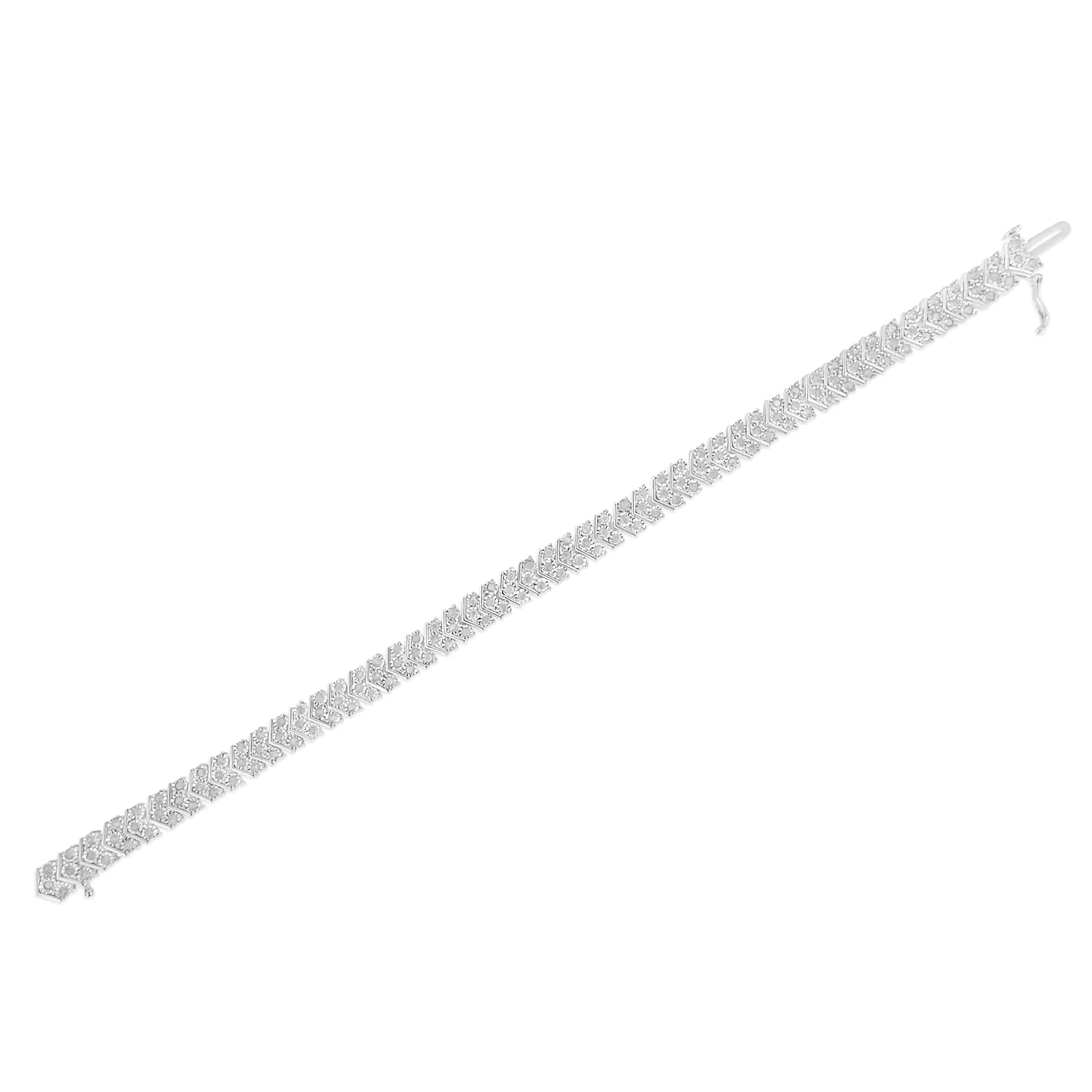 .925 Sterling Silver 2.0 Cttw Diamond Miracle-Set Nested Chevron Link 7" Tennis Bracelet (I-J Color, I3 Clarity) - Evallys.com # #