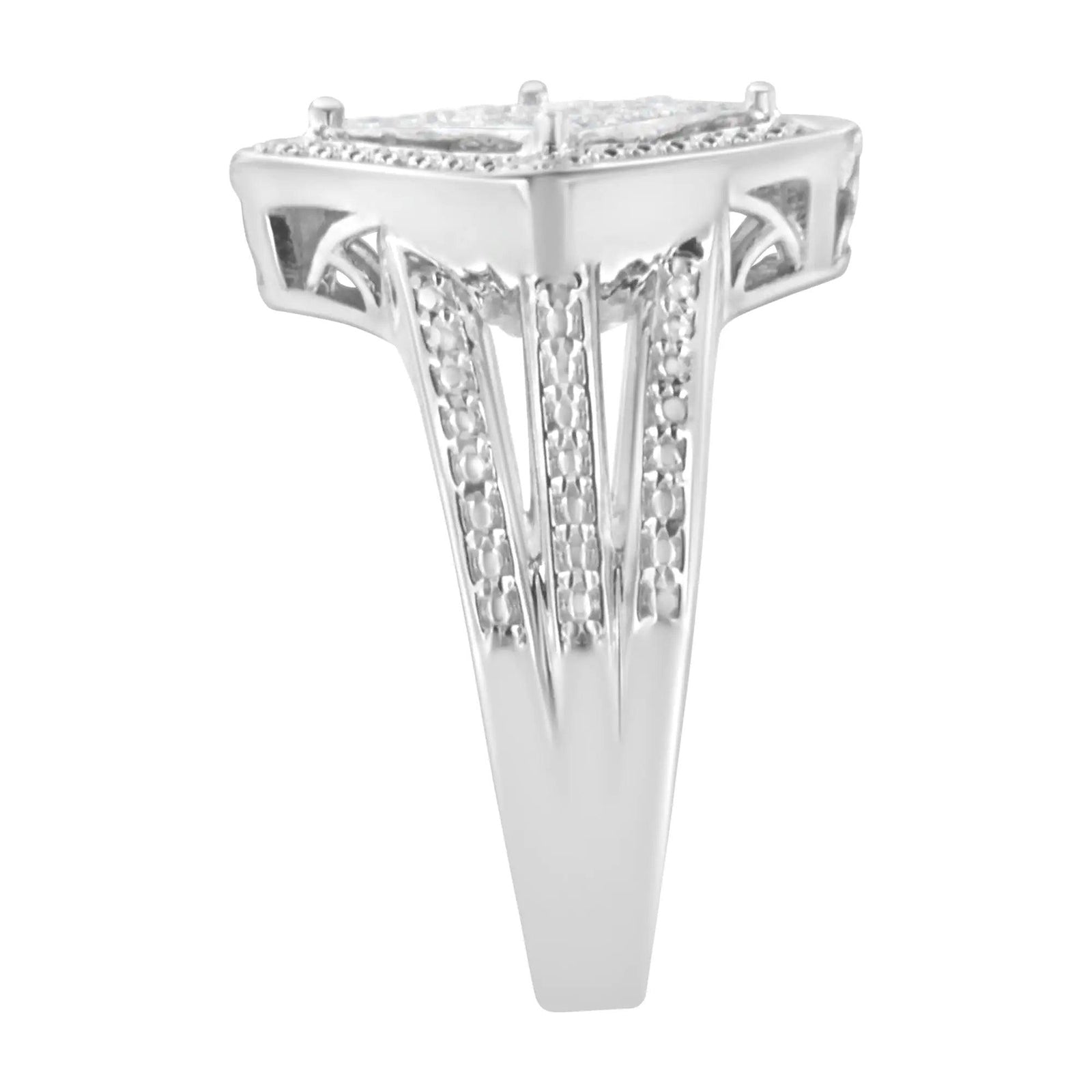 .925 Sterling Silver 2/5 Cttw Princess Cut Diamond Square On Point Cluster Composite Cocktail Ring (H-I Color, SI1-SI2 Clarity) - Evallys.com # #