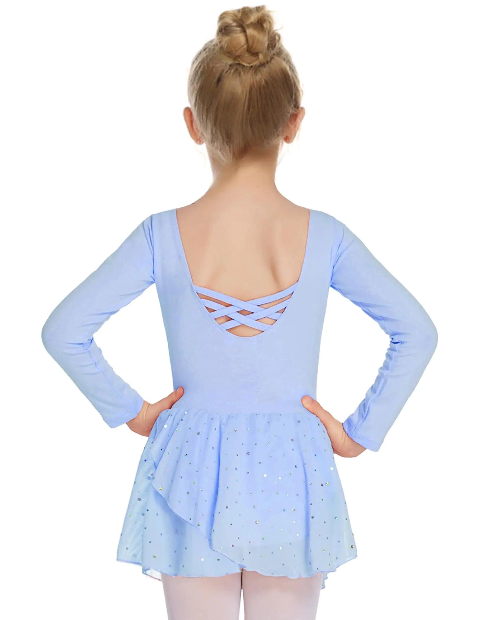 Arshiner Kids Girls Classic Long Sleeve Leotard Dance Ballet Dress Z_blue 4-5T - Evallys.com # #